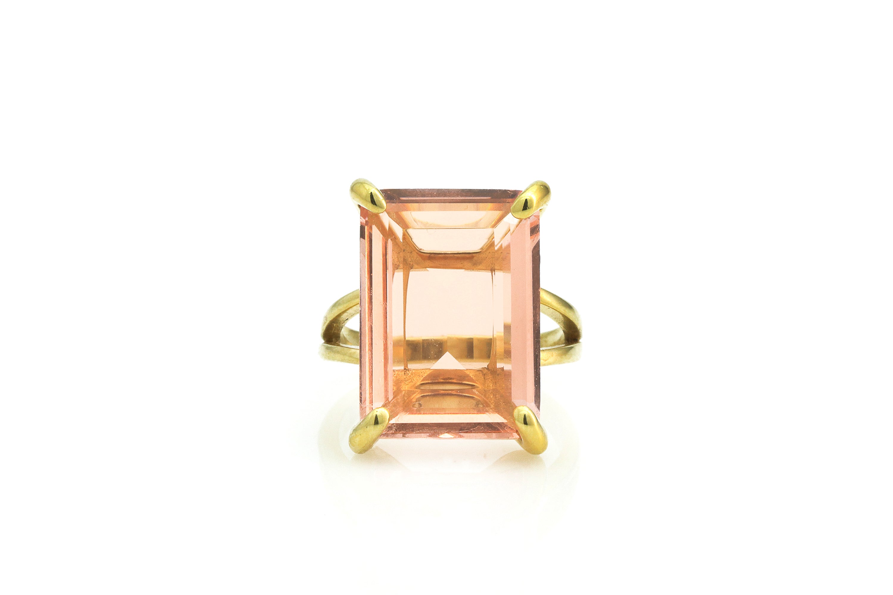 Large Rectangle Morganite Gold Ring Rings Anemone Jewelry