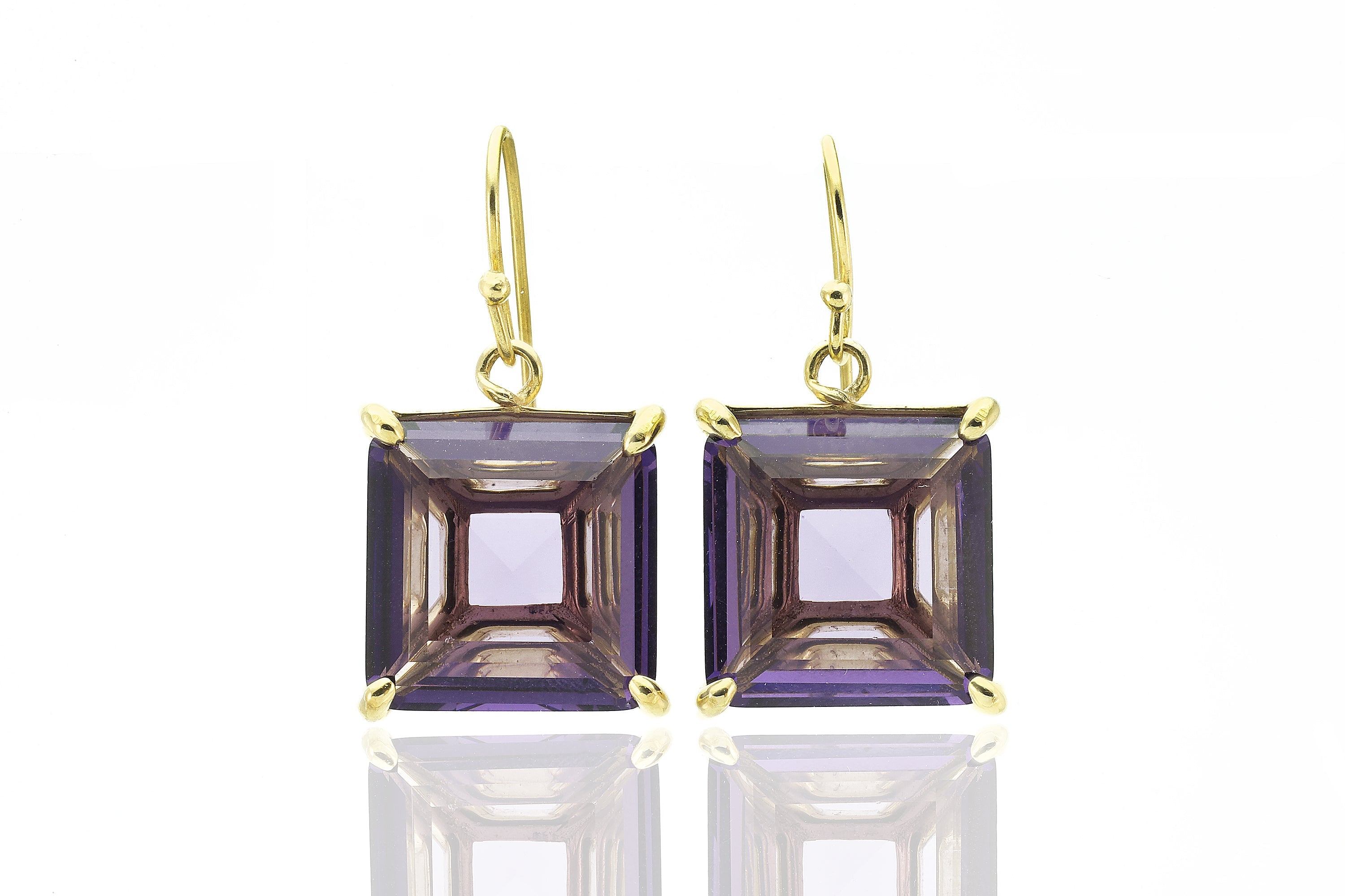 Square Cut Amethyst Gemstone Gold Earrings Earrings Anemone Jewelry