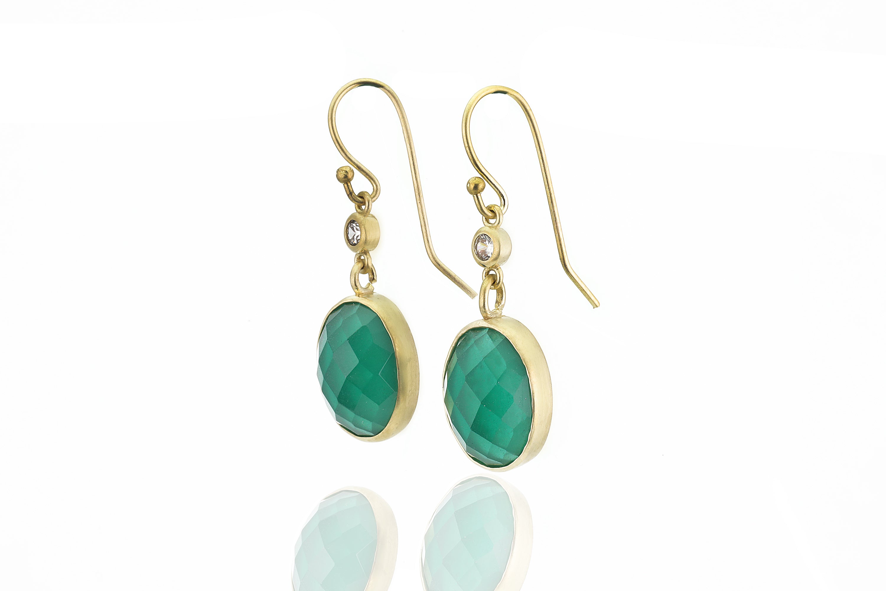 Green Onyx Gemstone Dangle Gold Earrings with CZ Earrings Anemone Limited