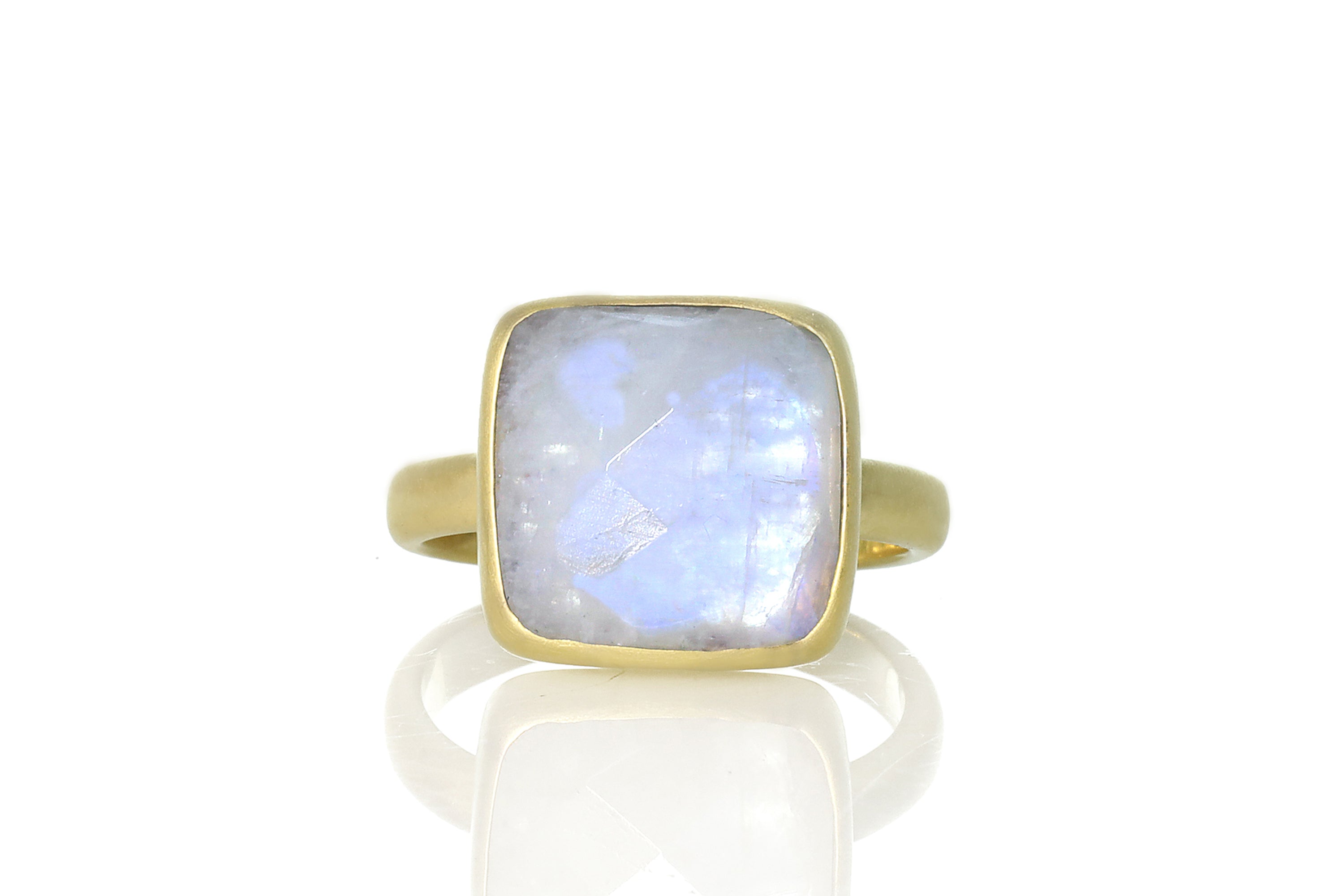 Gold Bezel Rainbow Moonstone Square Ring Rings Anemone Limited
