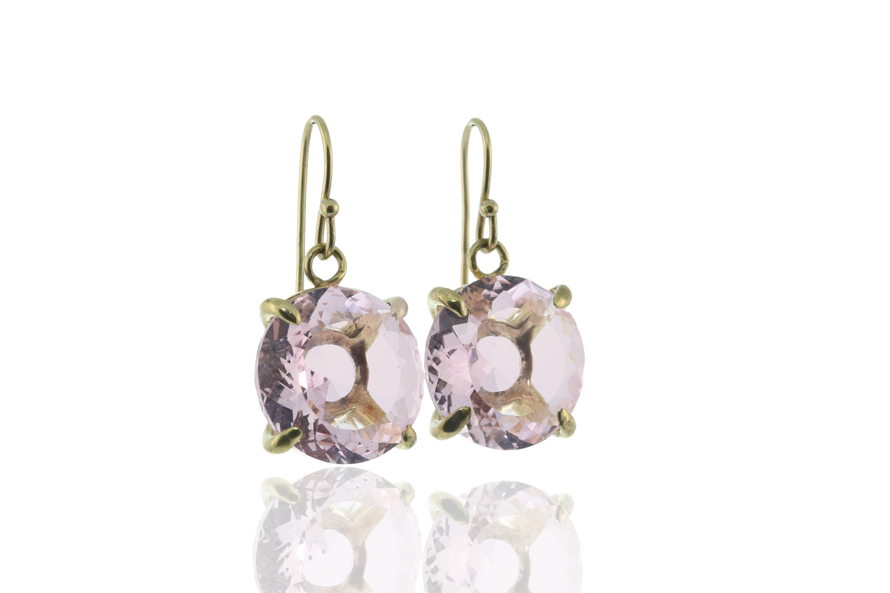 Dangling Rose Quartz Stone Gold Earrings Earrings Anemone Jewelry