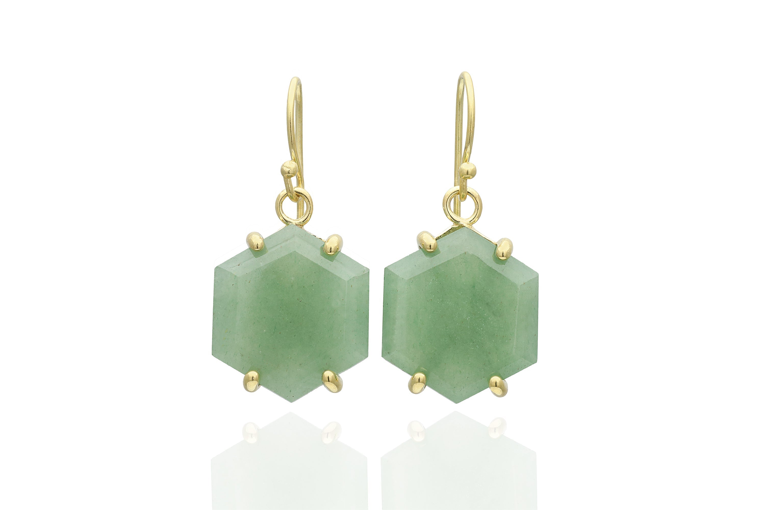 Hexagon Shape Green Aventurine Gold Earrings Earrings Anemone Jewelry