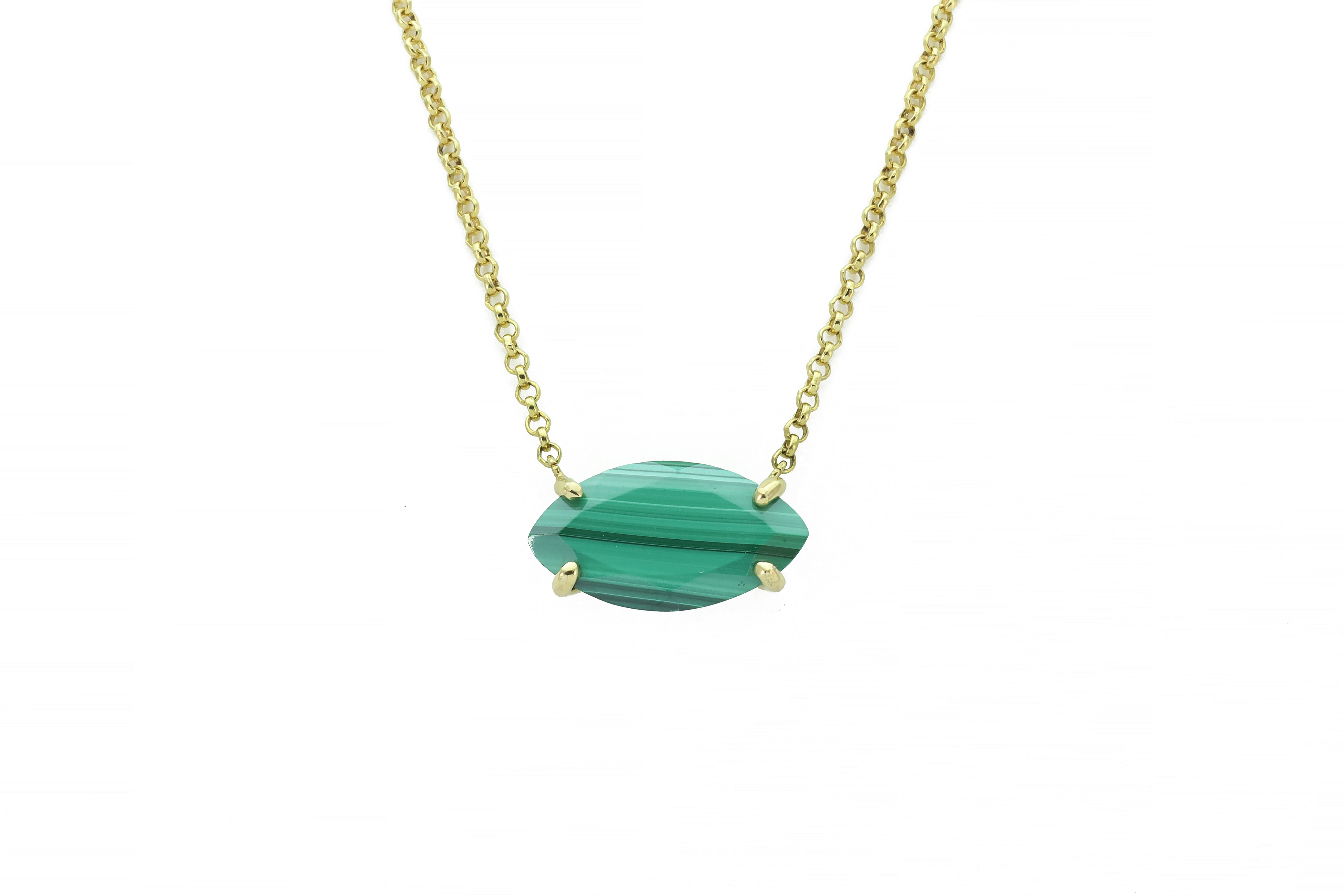 Horizontal Setting Malachite Gold Pendant Necklace necklaces Anemone Jewelry