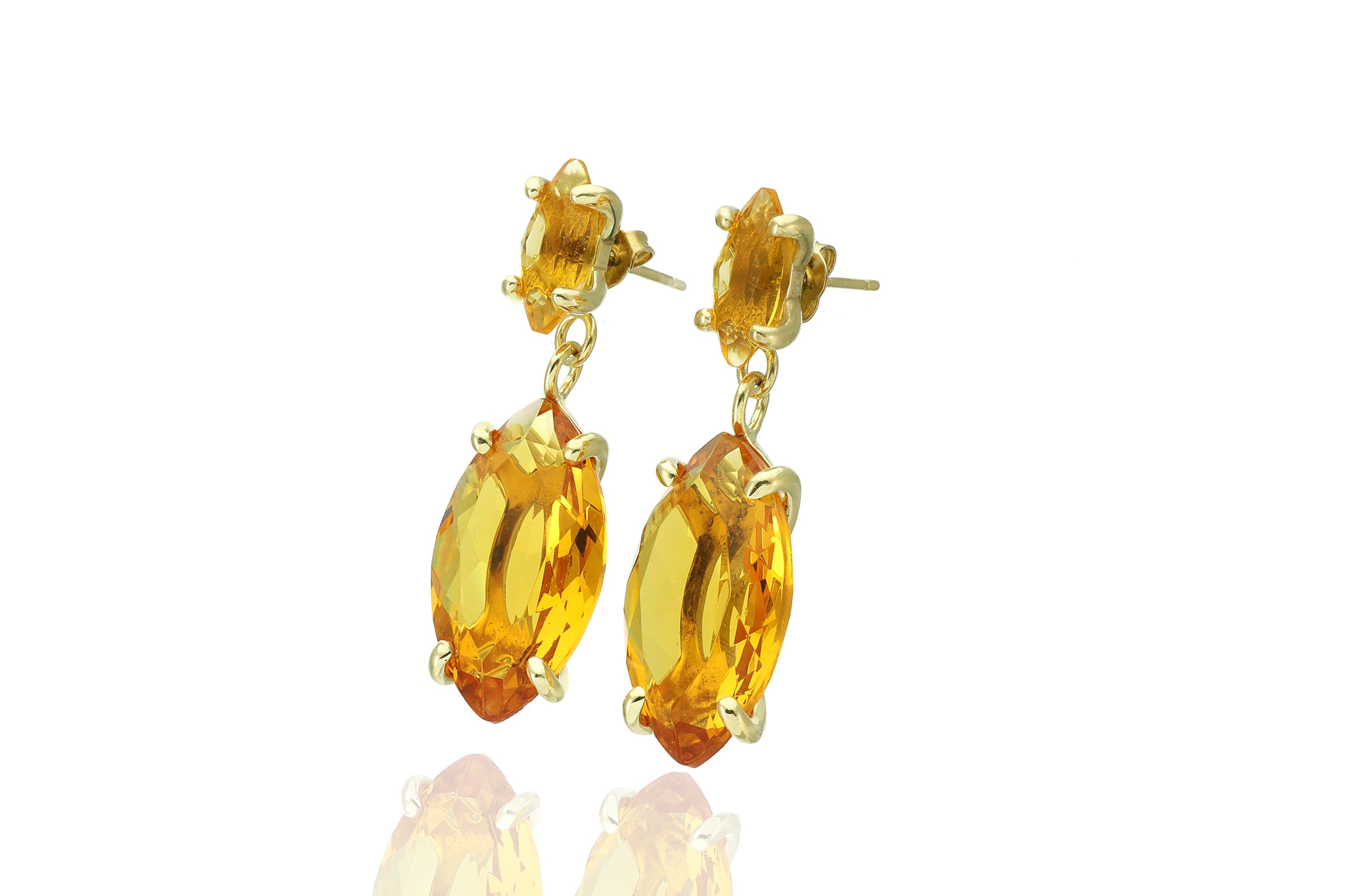 Long Marquise Cut Double Stone Citrine Gold Gemstone Earrings Earrings Anemone Jewelry