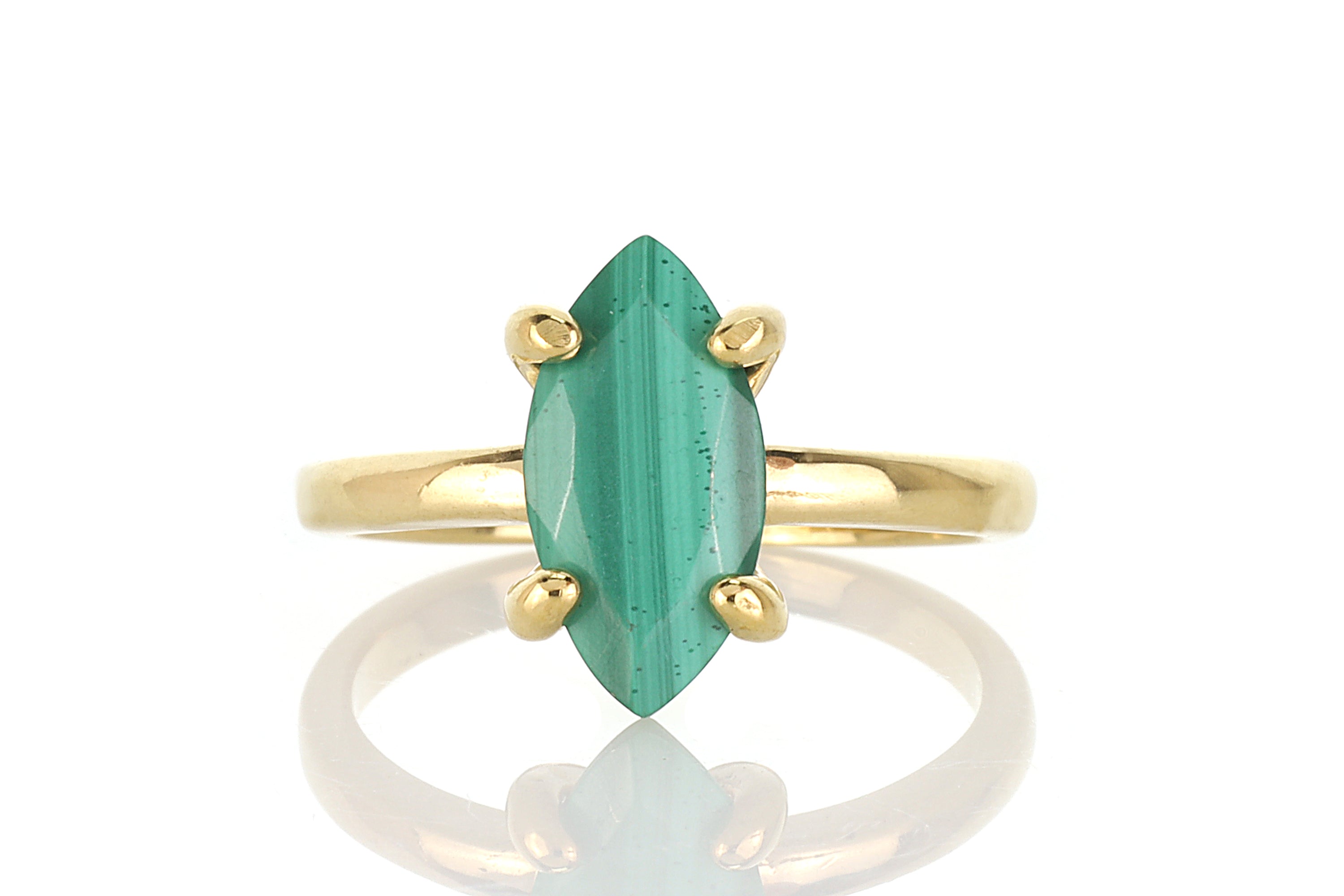 Marquise Malachite Ring in 14k Yellow Gold Rings Anemone Unique