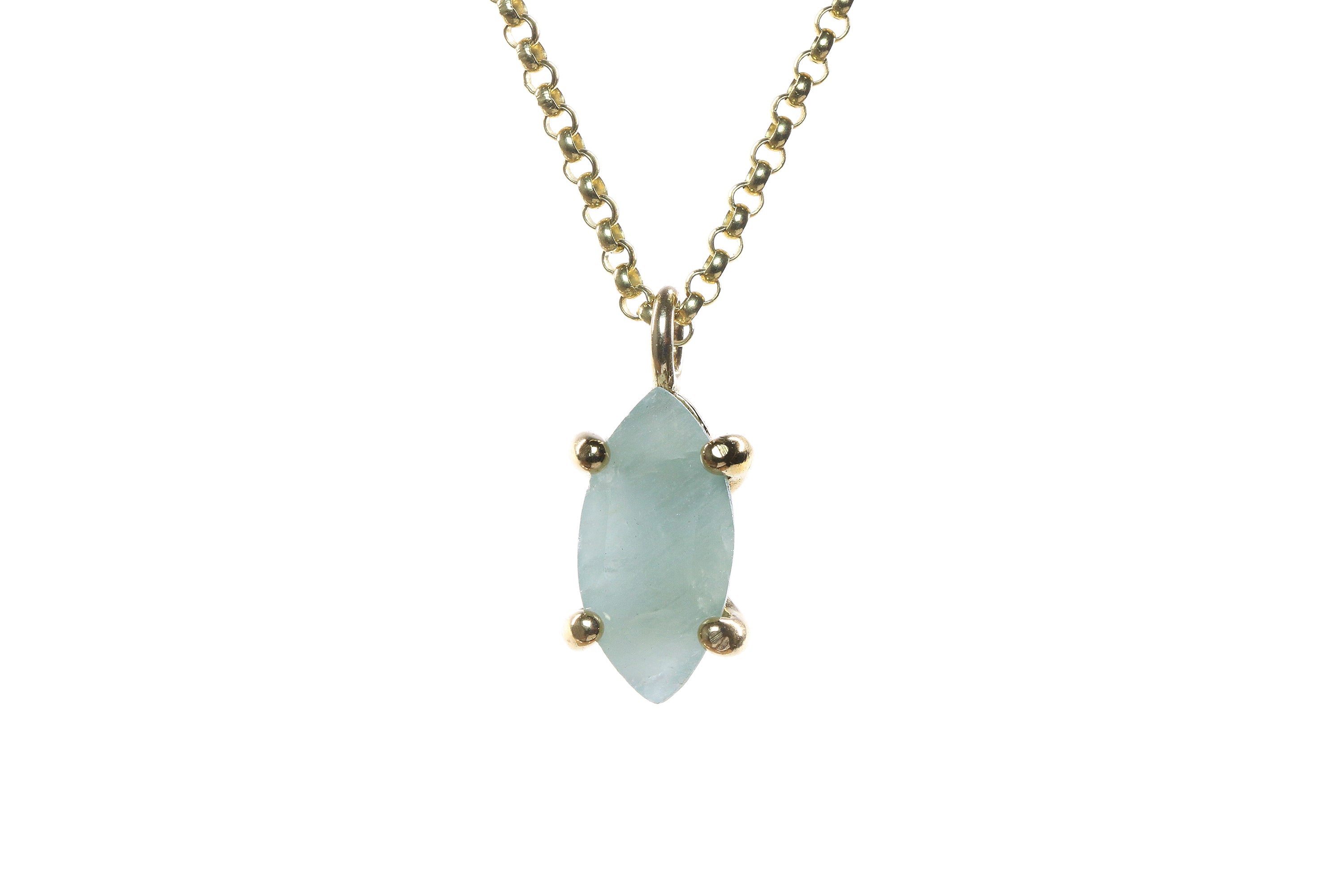 Marquise Aquamarine Pendant Necklace in Gold necklaces Anemone Unique