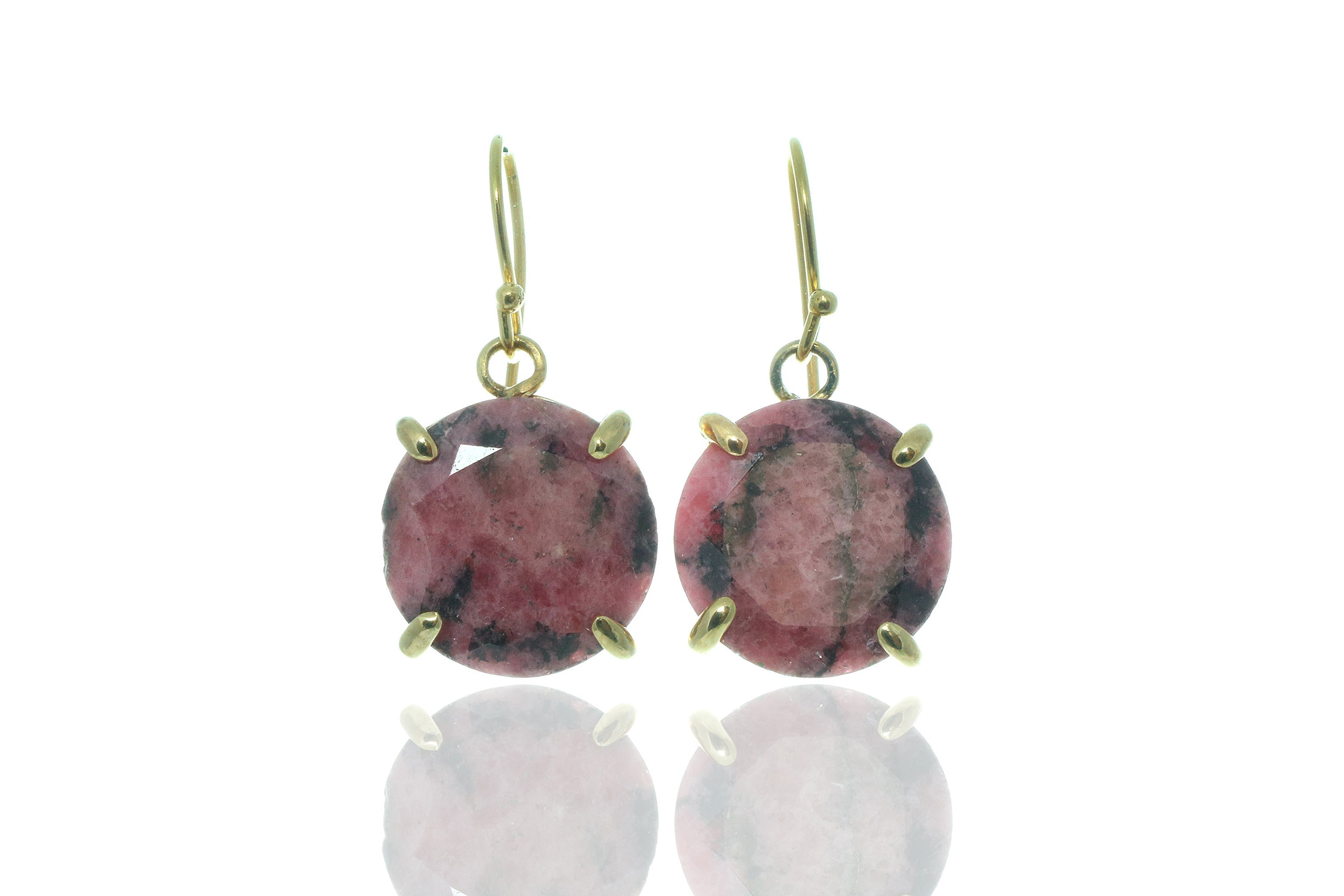 Statement Rhodonite Crystal Gold Earrings Earrings Anemone Jewelry
