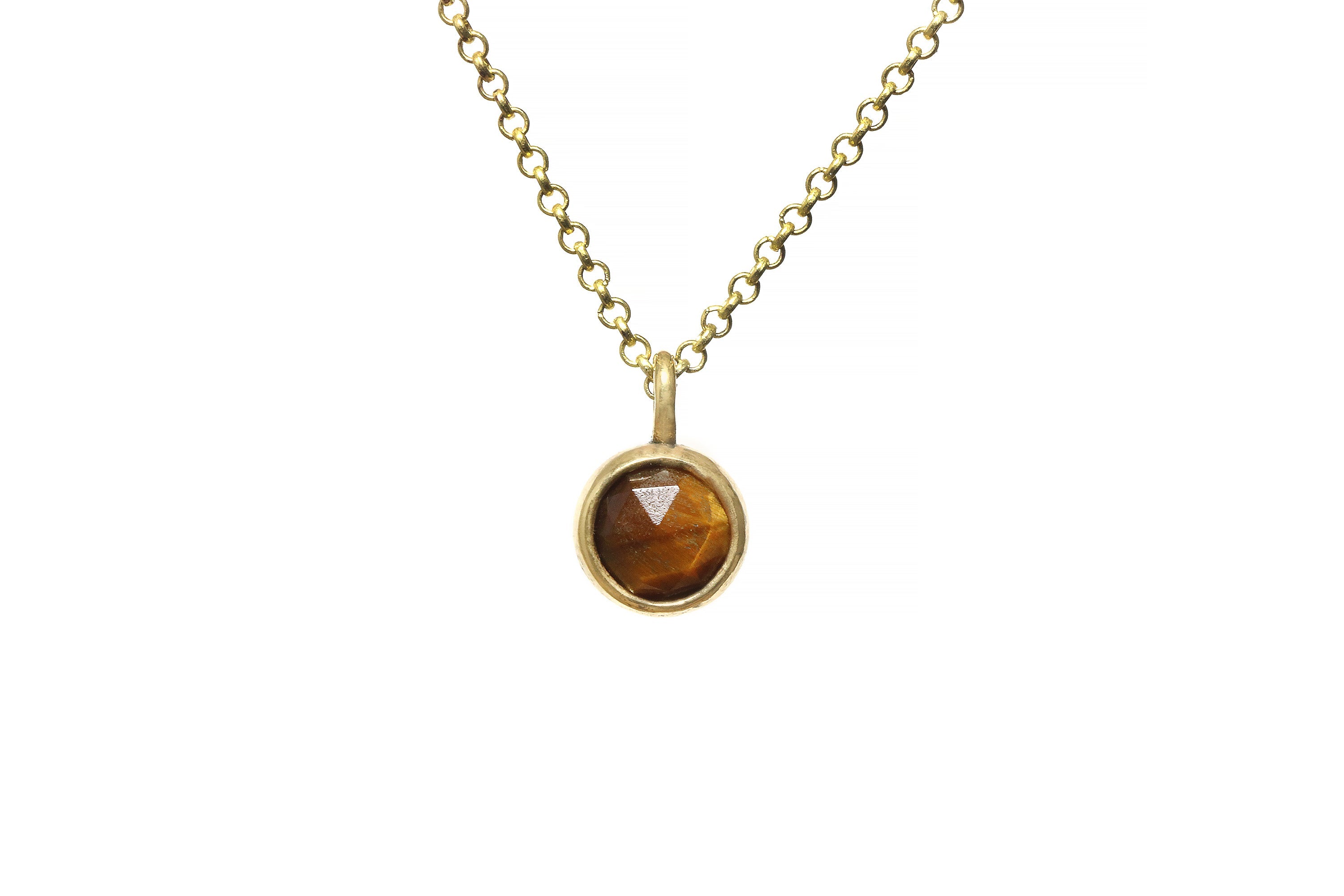 Round Bezel Set Tiger Eye Pendant Necklace in Gold necklaces Anemone Limited