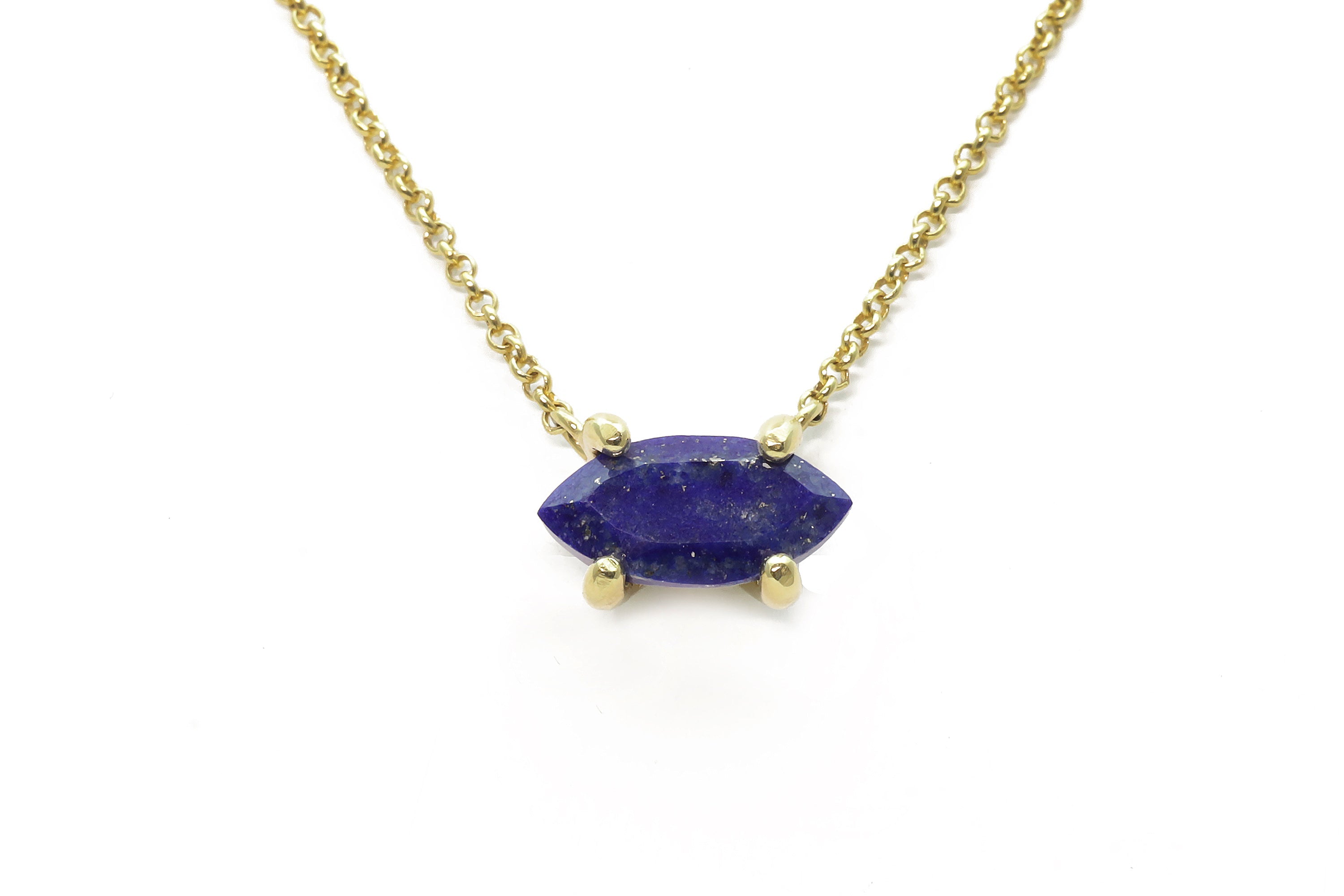 14k Solid Gold Marquise Lapis Lazuli Pendant Necklace necklaces Anemone Unique