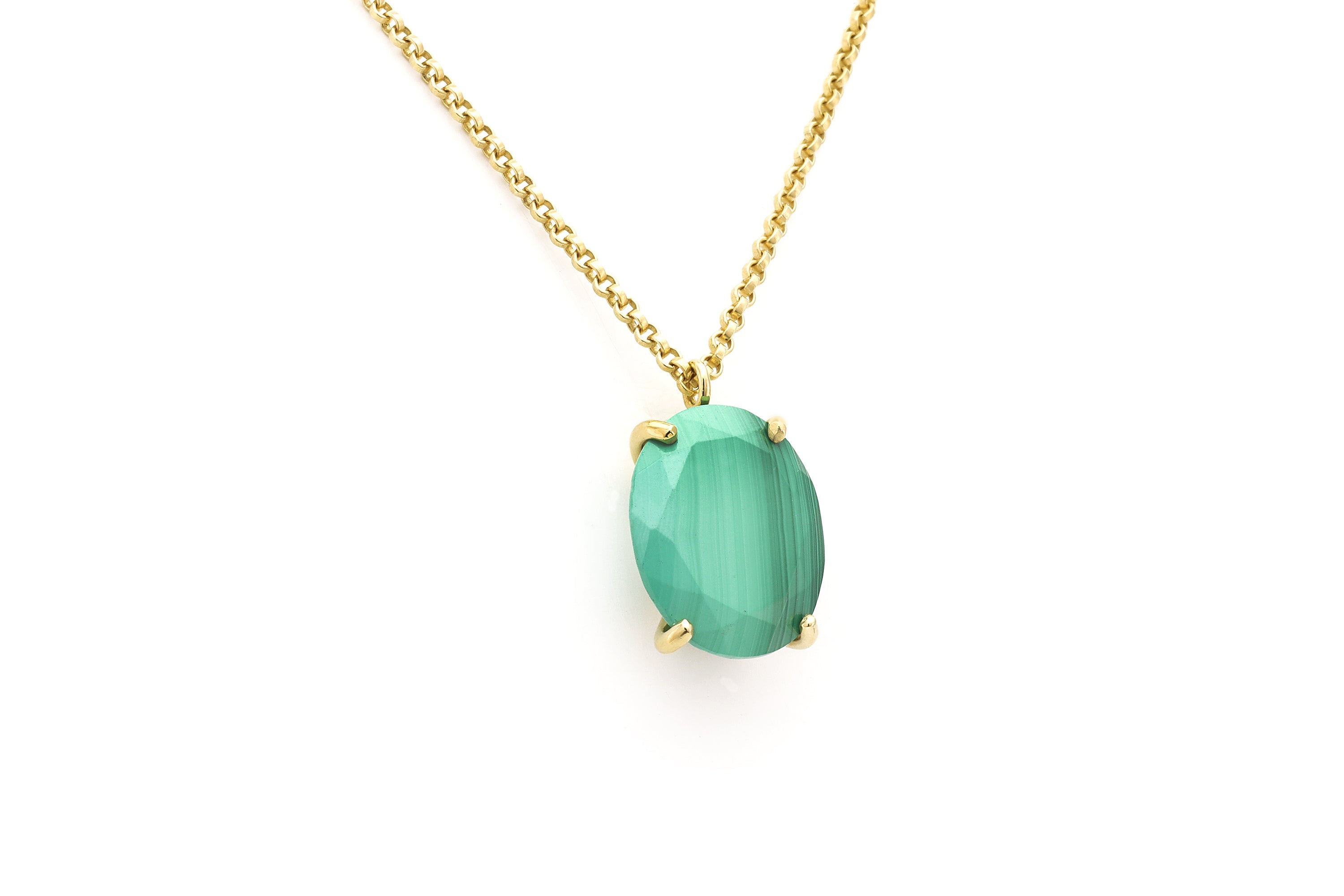 Stunning Malachite Long Pendant Necklace in Gold necklaces Anemone Jewelry