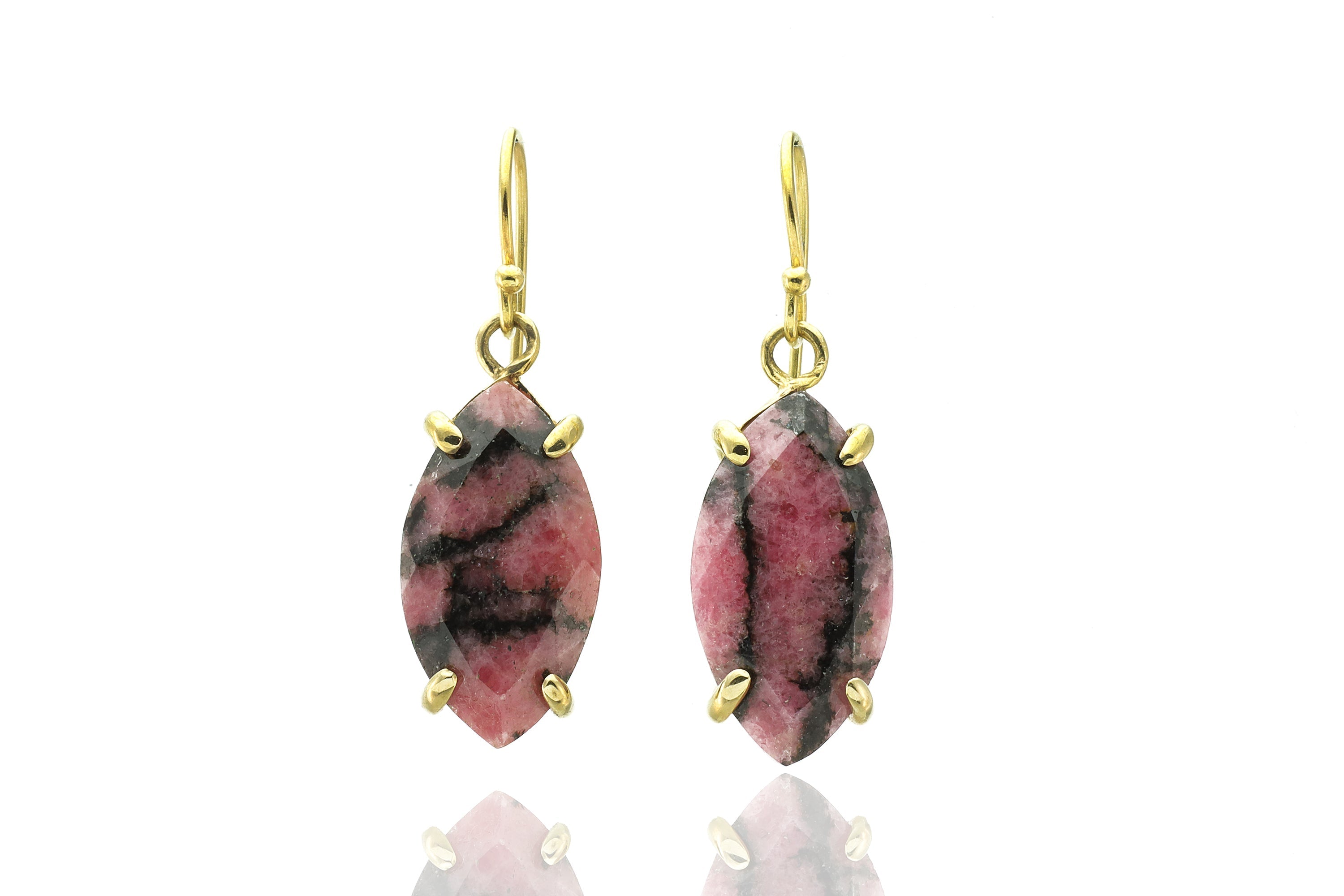 Dangle Marquise Gold Pink Rhodonite Earrings Earrings Anemone Jewelry