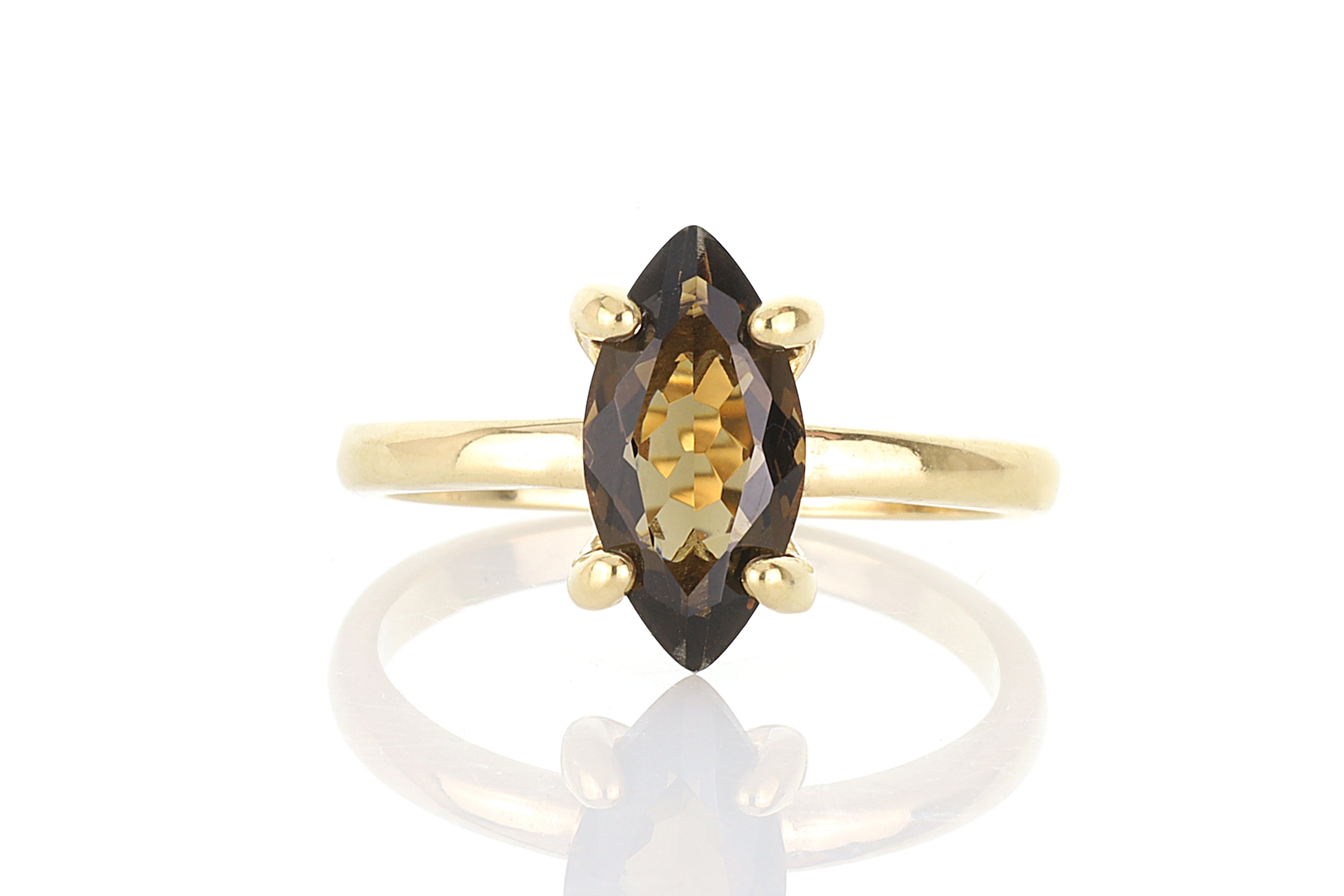 Gold Smoky Quartz Ring in Simple Prongs Rings Anemone Unique