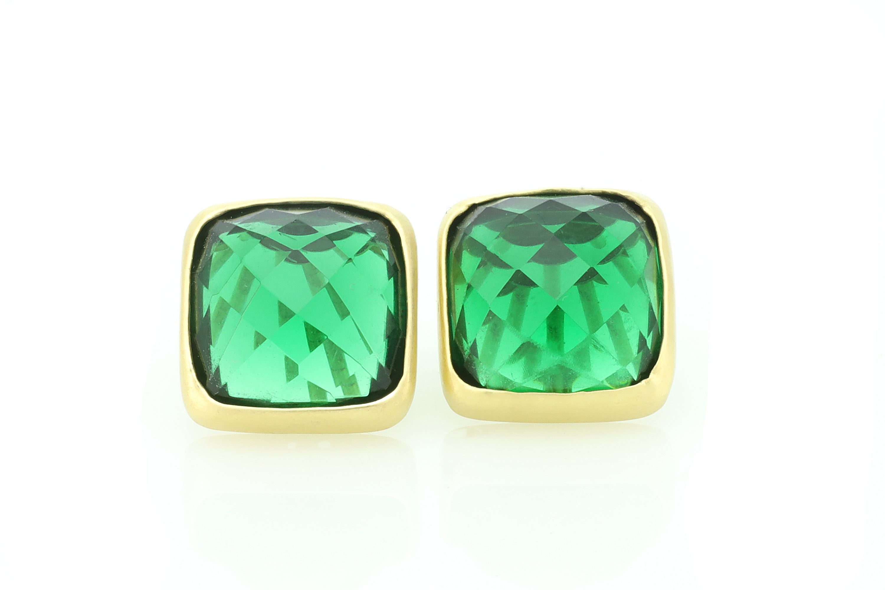 Square Cut Emerald Faceted Gold Earrings Earrings Anemone Limited