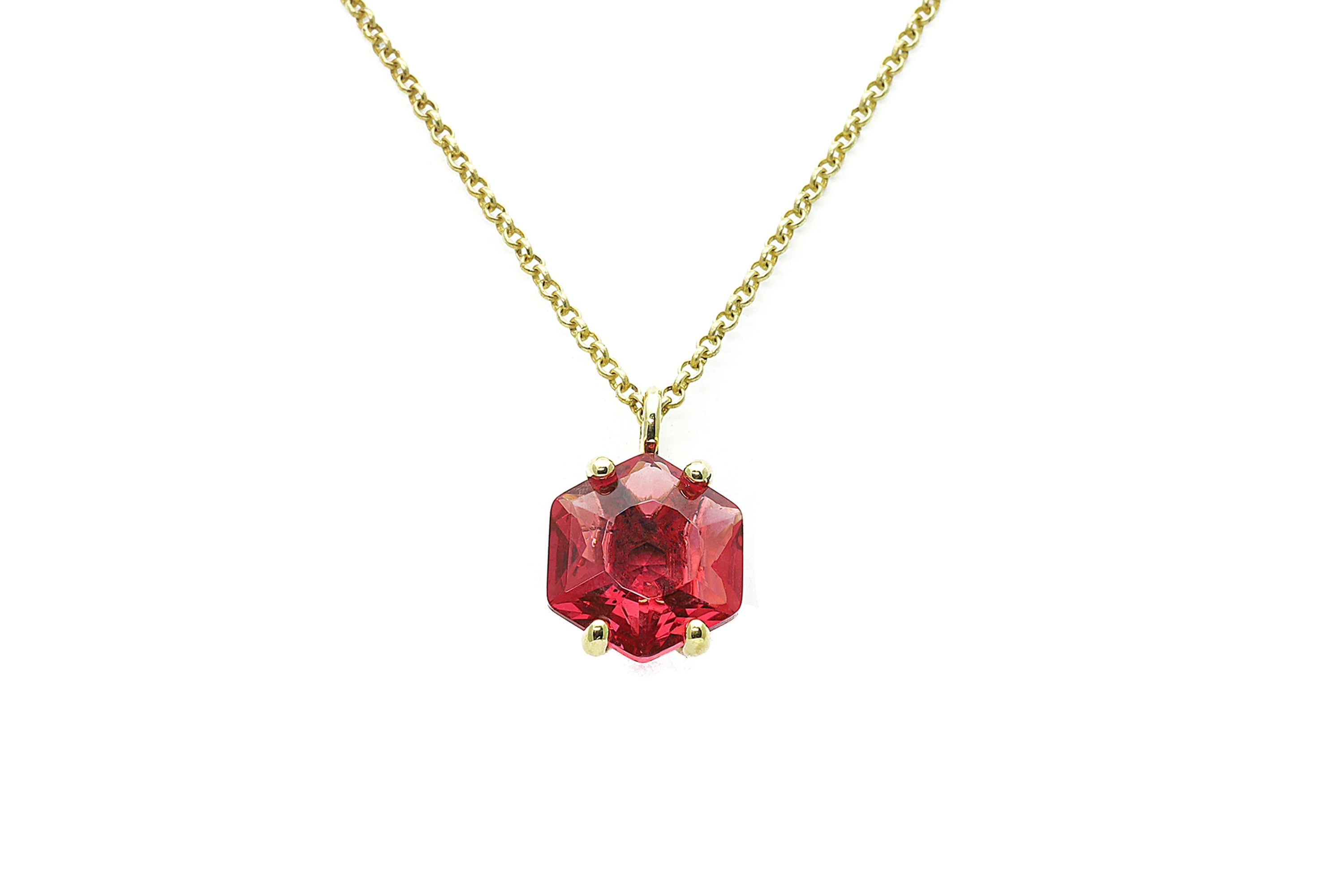 Hexagon Shape Pink Tourmaline Gold Necklace necklaces Anemone Unique