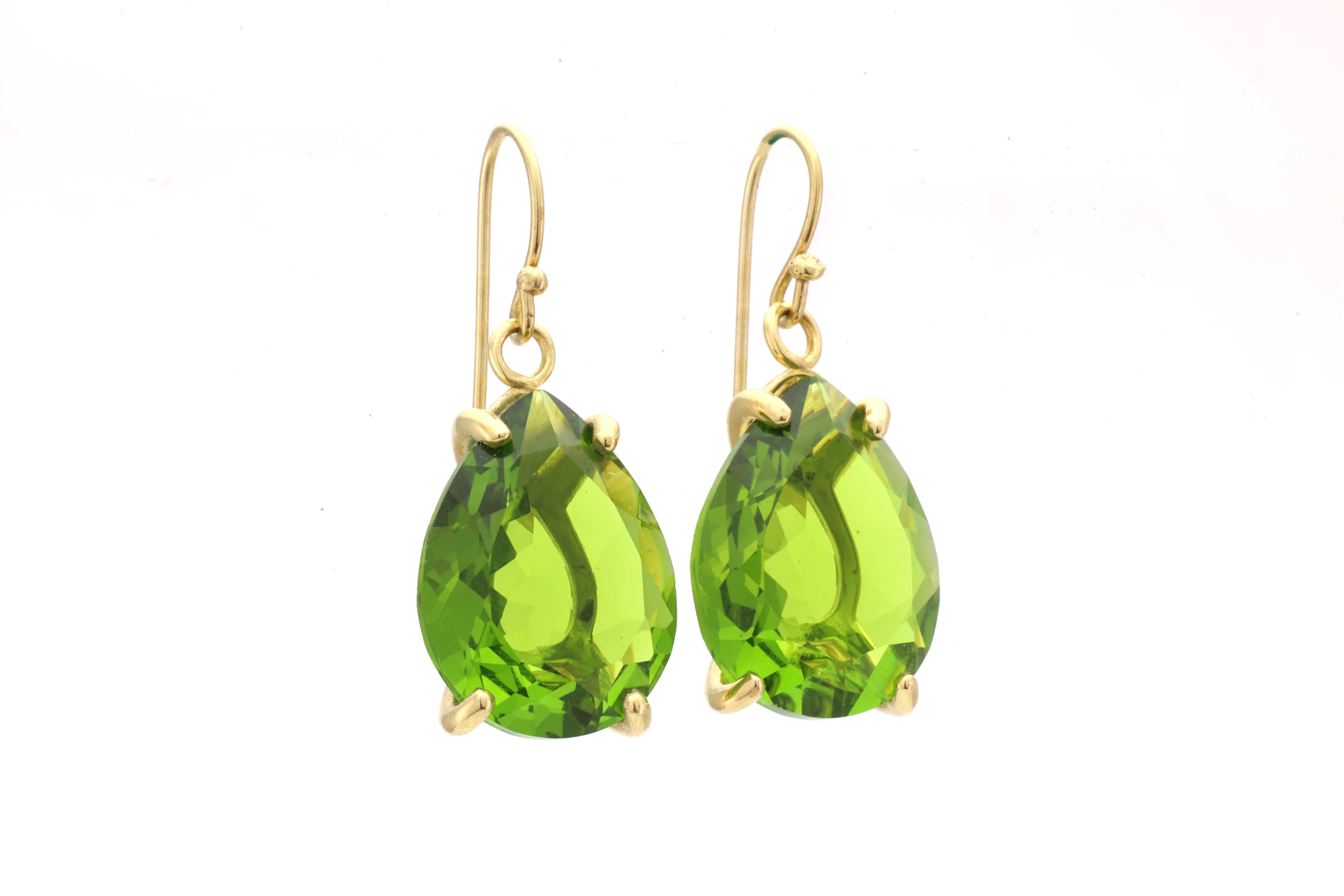 Long Pear Shape Peridot Gold Dangle Earrings Earrings Anemone Jewelry