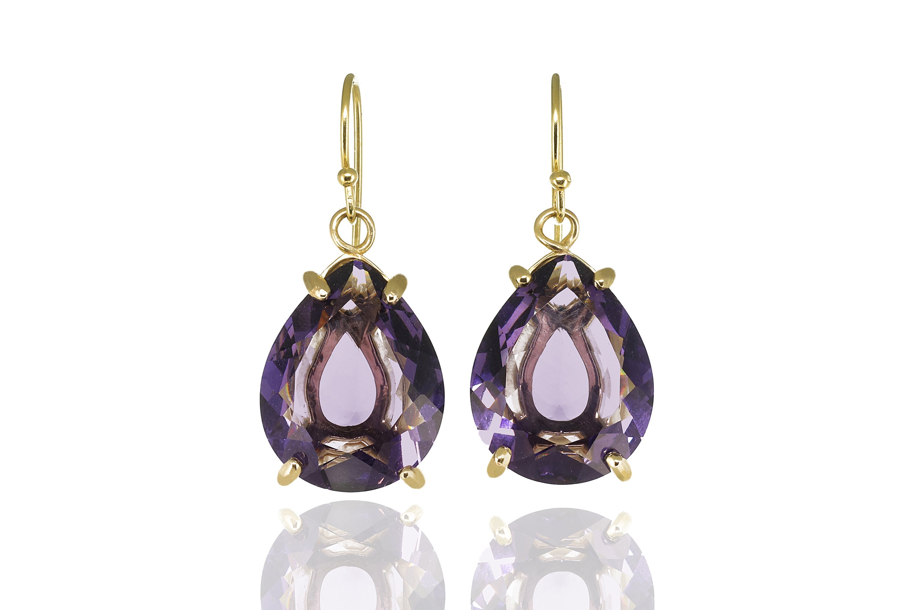 14k Gold Pear Cut Amethyst Earrings Earrings Anemone Jewelry
