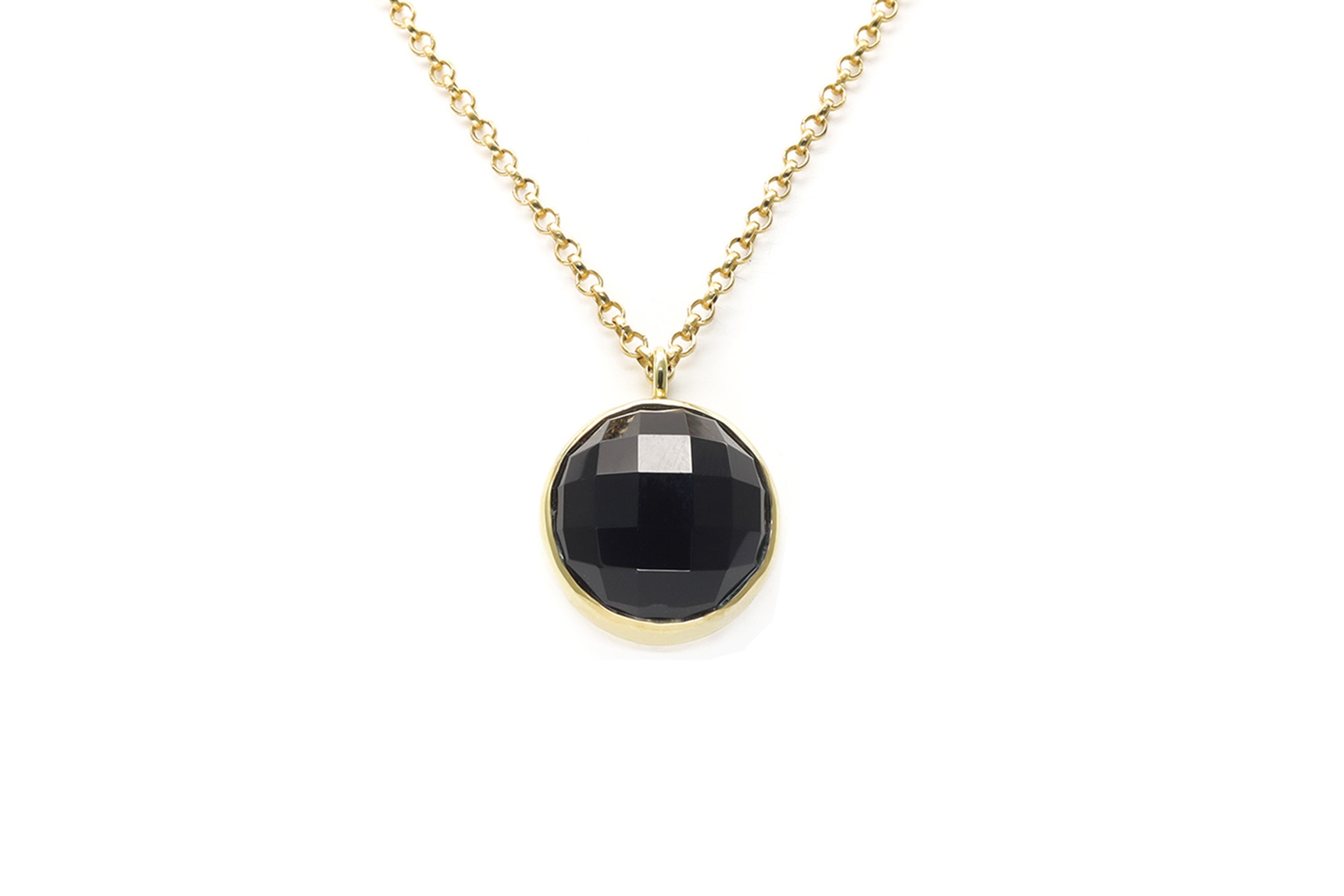 Black Onyx Semiprecious Long Gold Pendant Necklace necklaces Anemone Limited