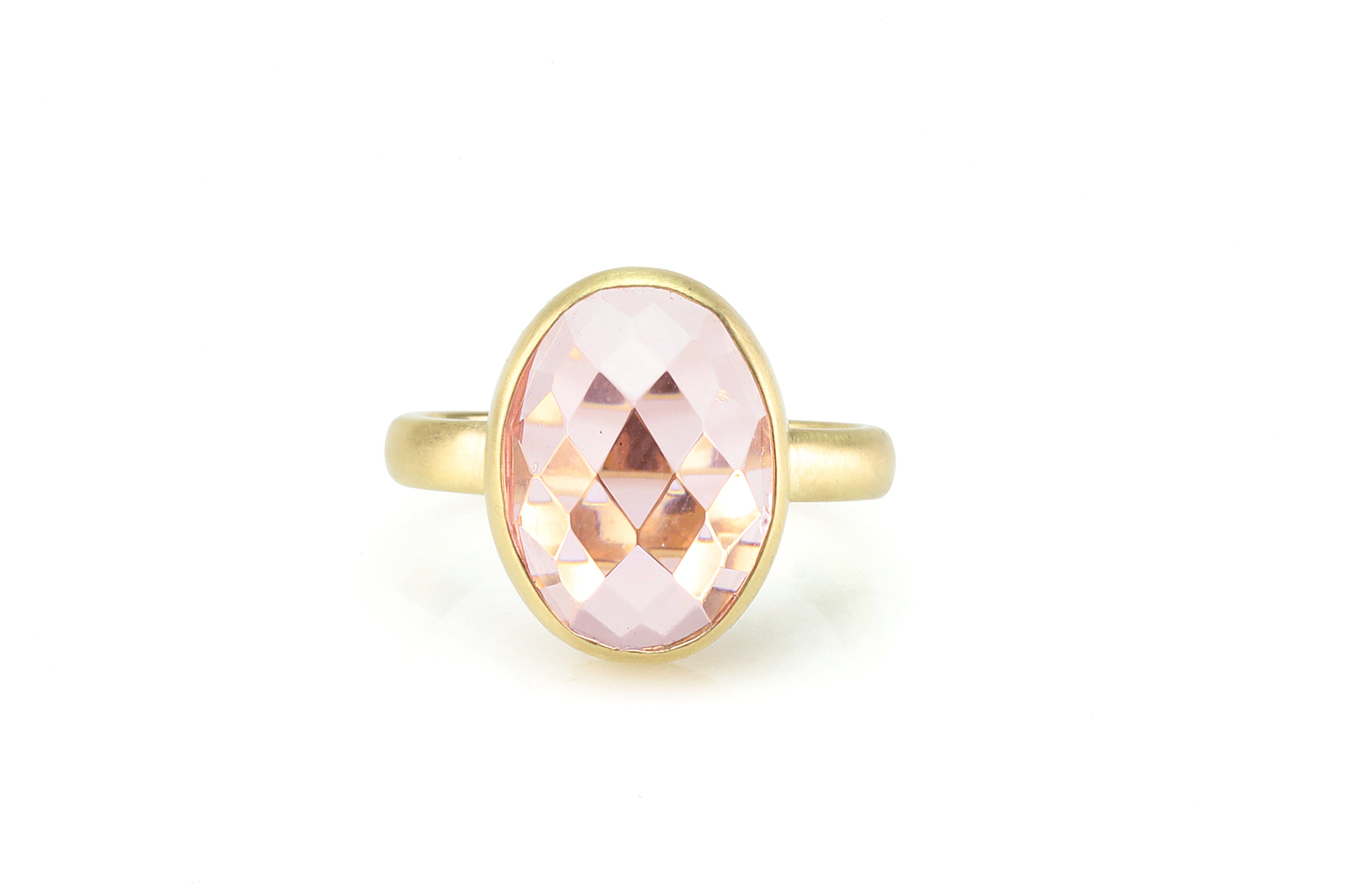 Pink Rose Quartz Oval Gemstone Gold Ring Rings Anemone Limited