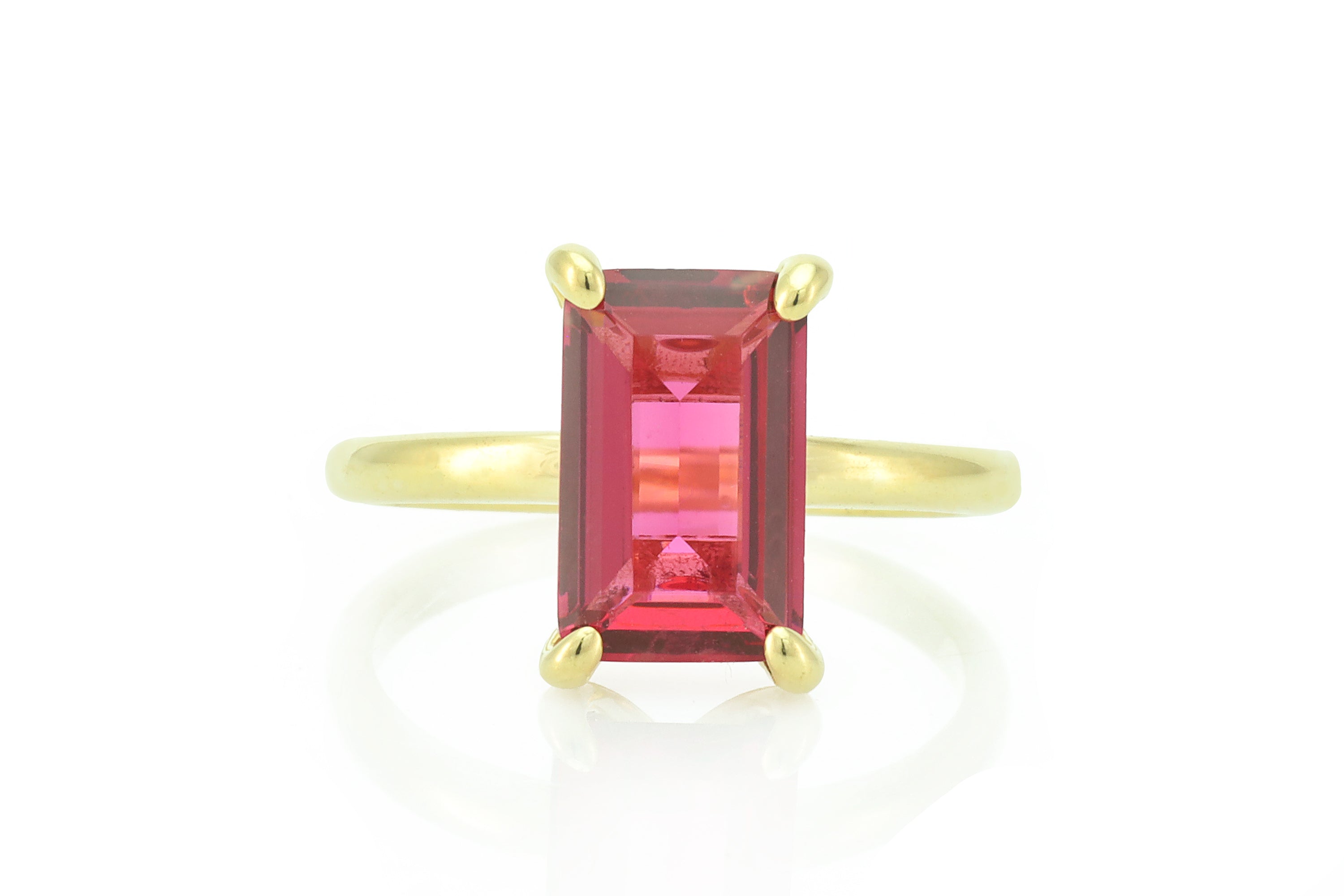 Pink Tourmaline Rectangular Gold Stacking Ring Rings Anemone Unique