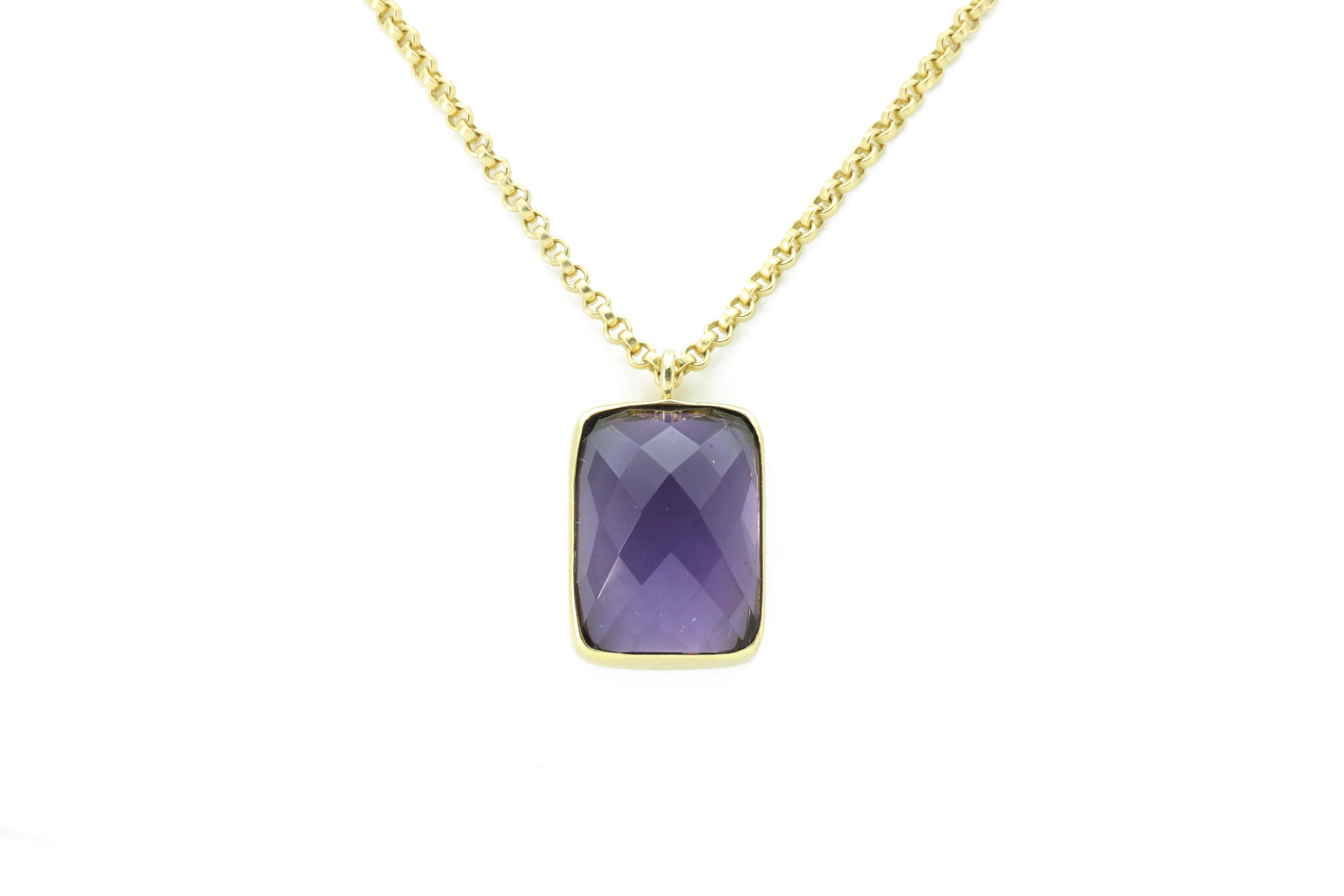 925 Sterling Silver Faceted Rectangle Amethyst Pendant Necklace necklaces Anemone Limited