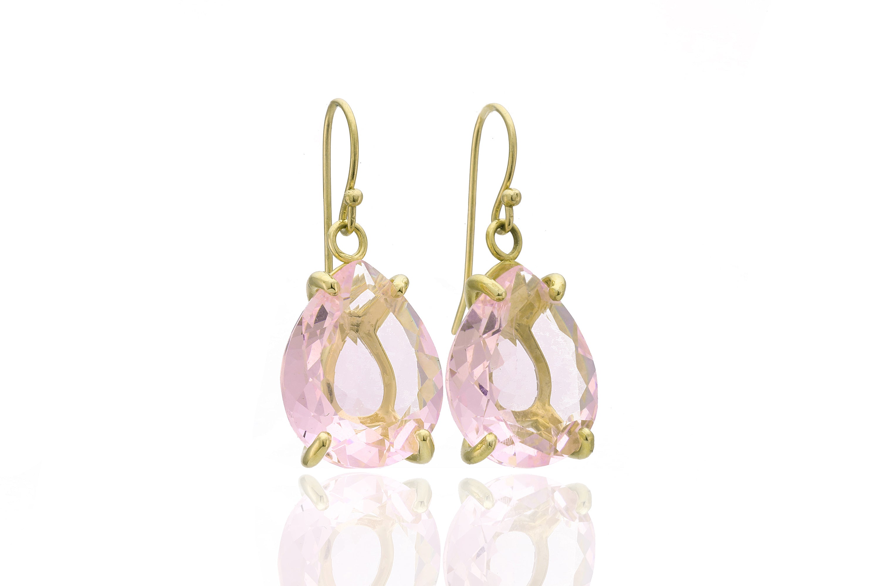 Long Pear Rose Quartz Gemstone Gold Earrings Earrings Anemone Jewelry