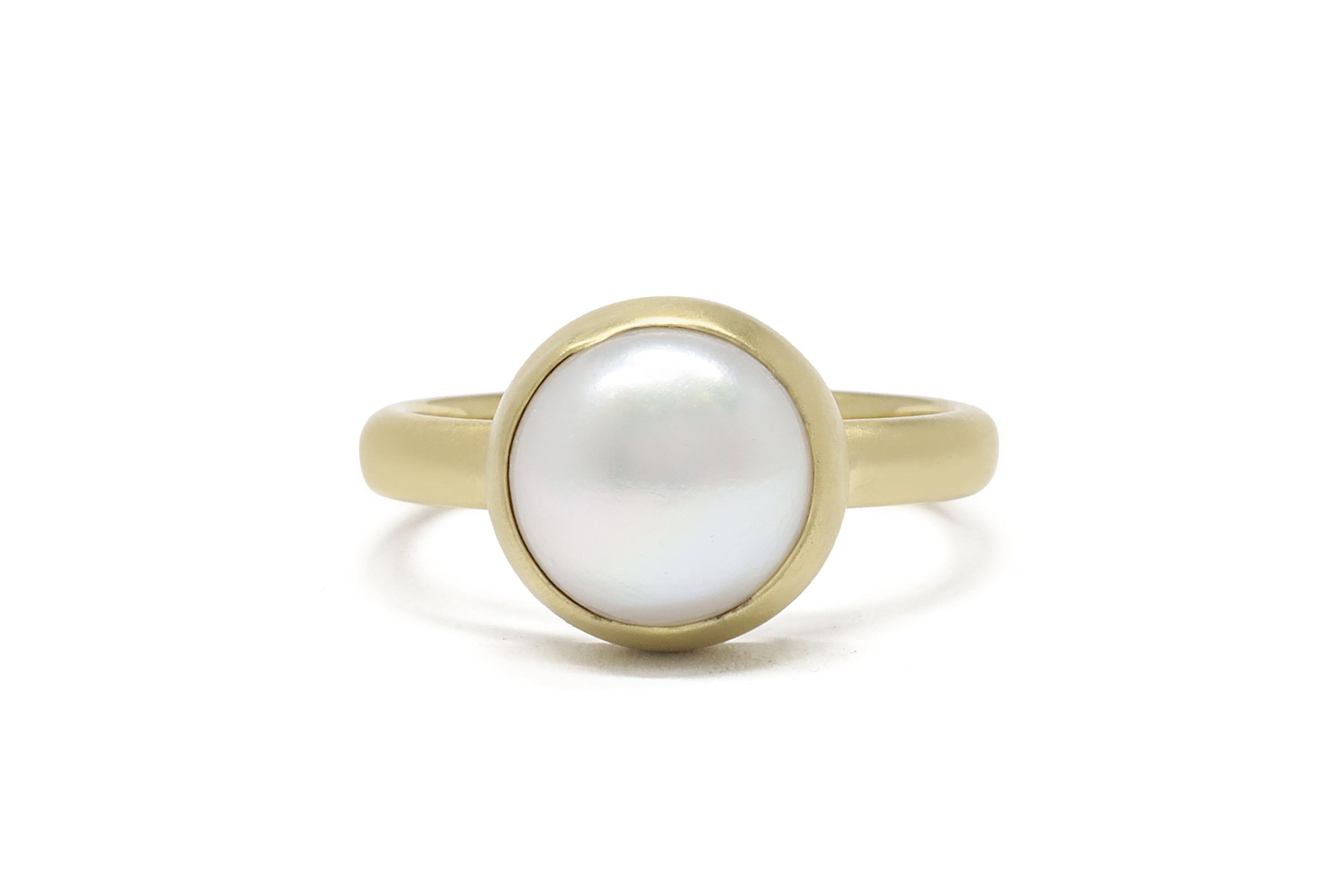White Freshwater Pearl Gold Bezel Set Ring Rings Anemone Limited