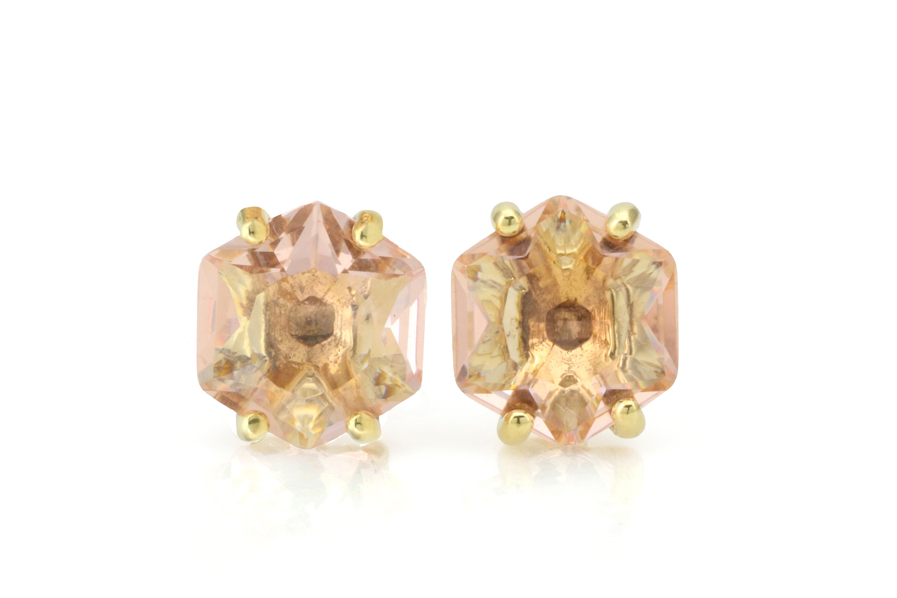14k Gold Morganite Hexagon Cut Stud Earrings Earrings Anemone Unique
