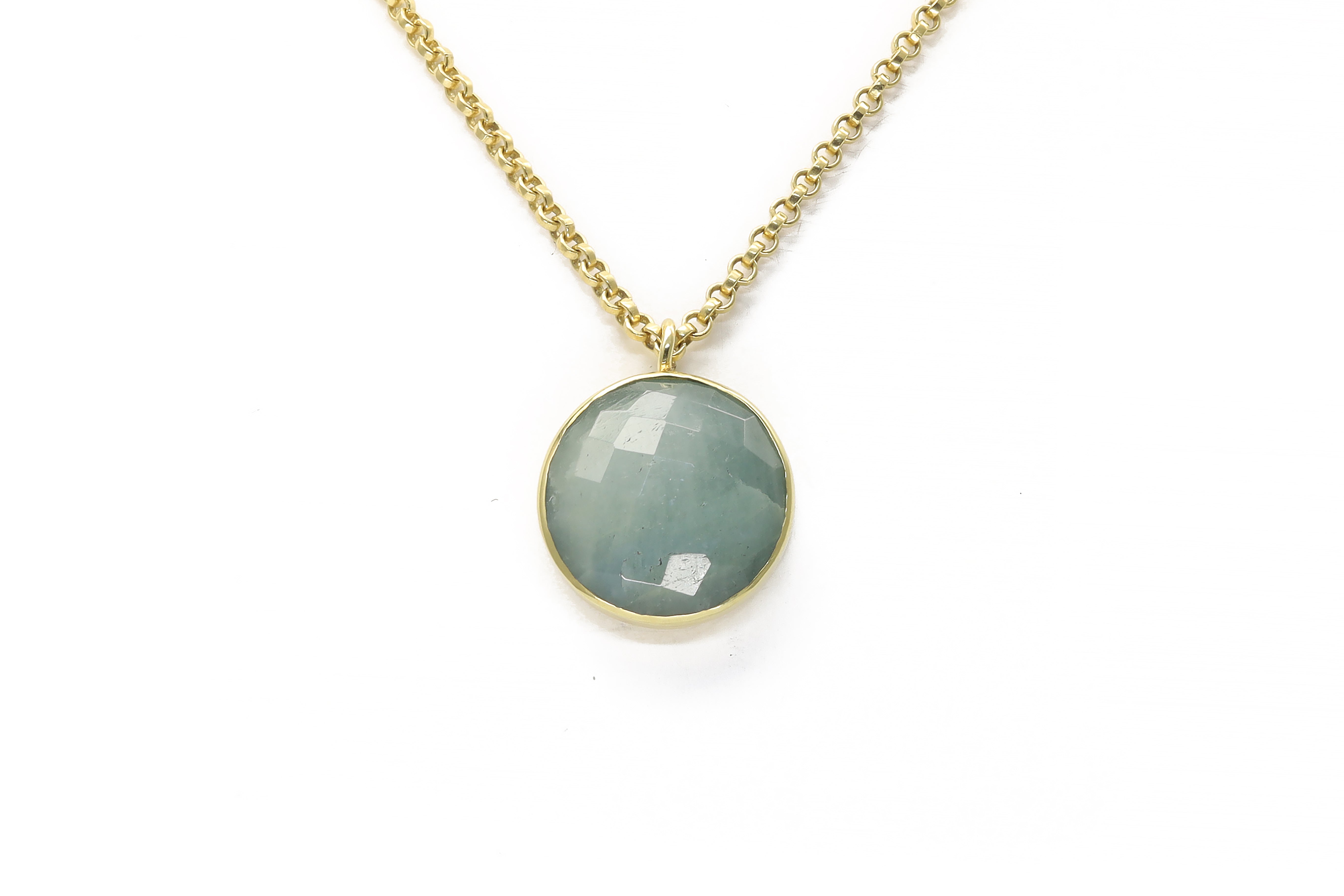 Aquamarine Gemstone Bezel Set Necklace in Gold necklaces Anemone Limited