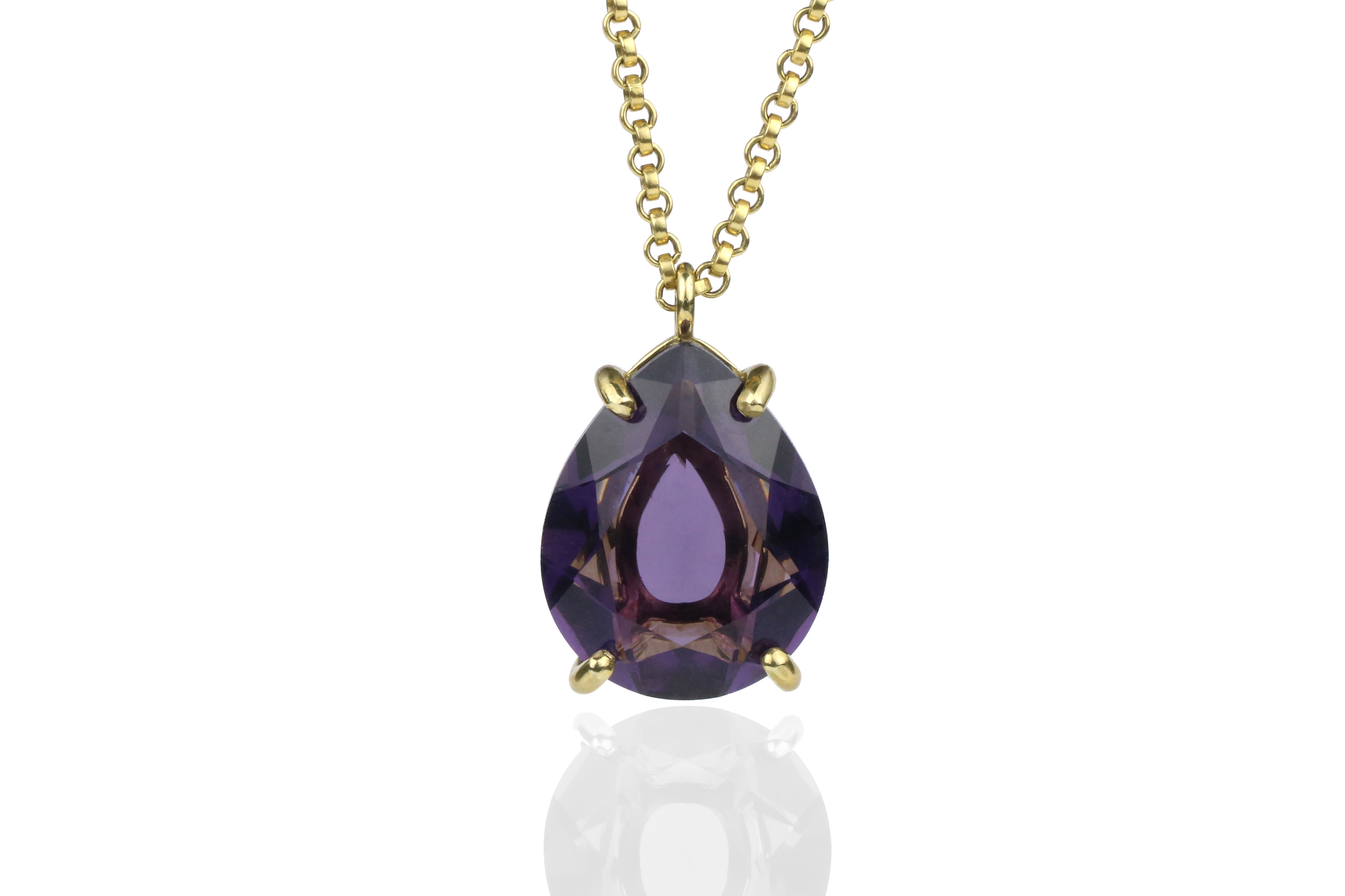 Pear Amethyst Gold Pendant Necklace necklaces Anemone Jewelry