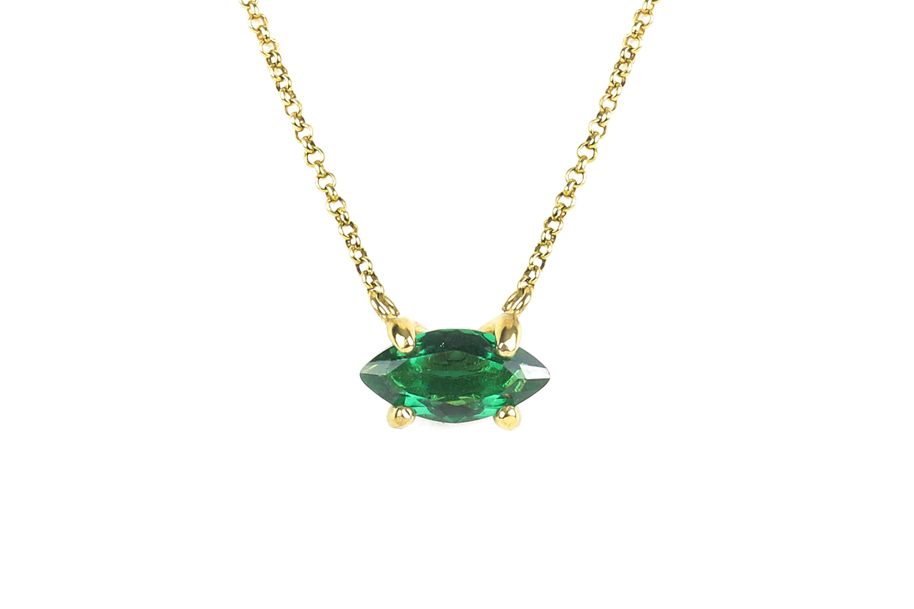 Gold Marquise Cut Emerald Pendant Necklace necklaces Anemone Unique
