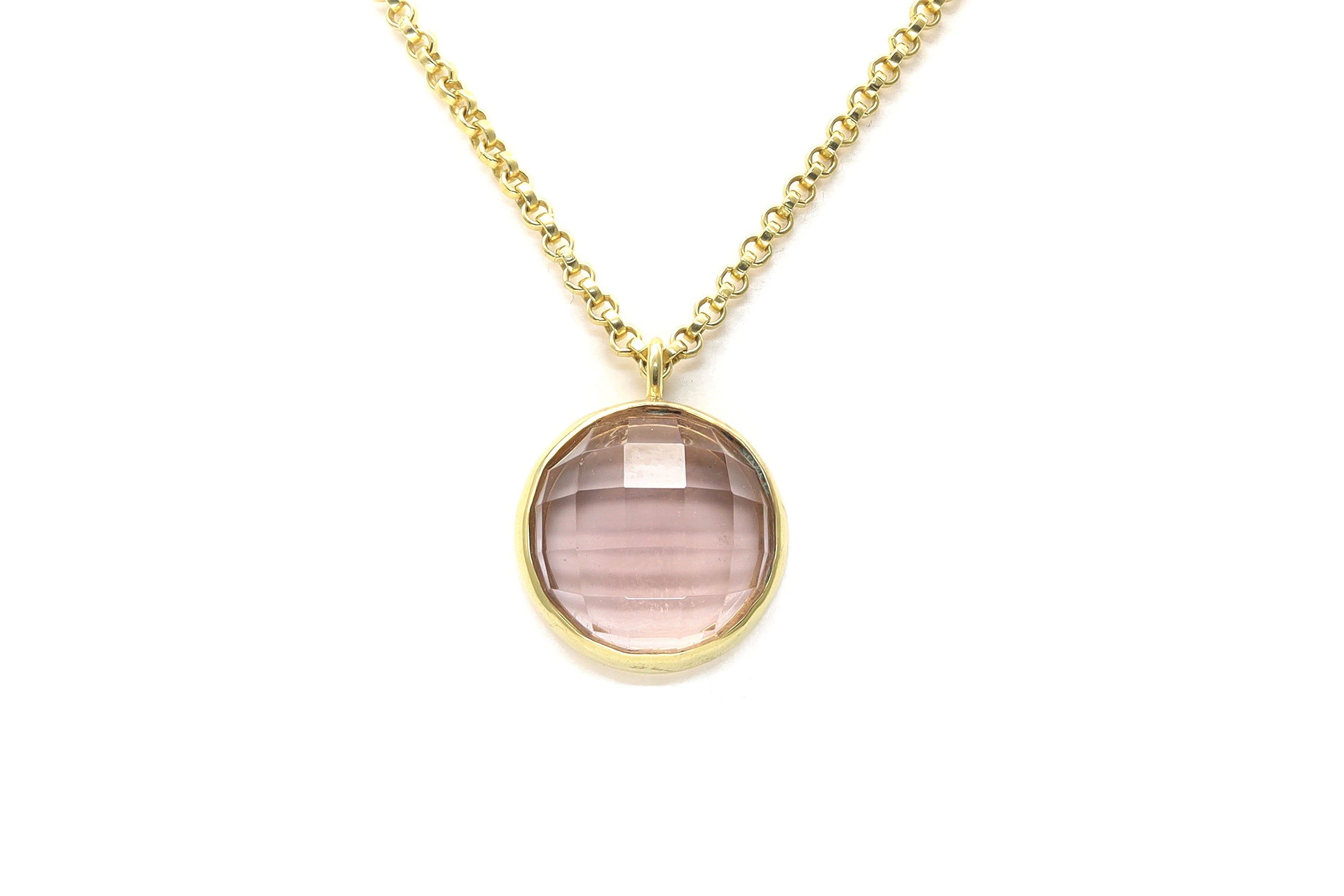 Self-Love Rose Quartz Gold Bezel Set Long Pendant Necklace necklaces Anemone Limited