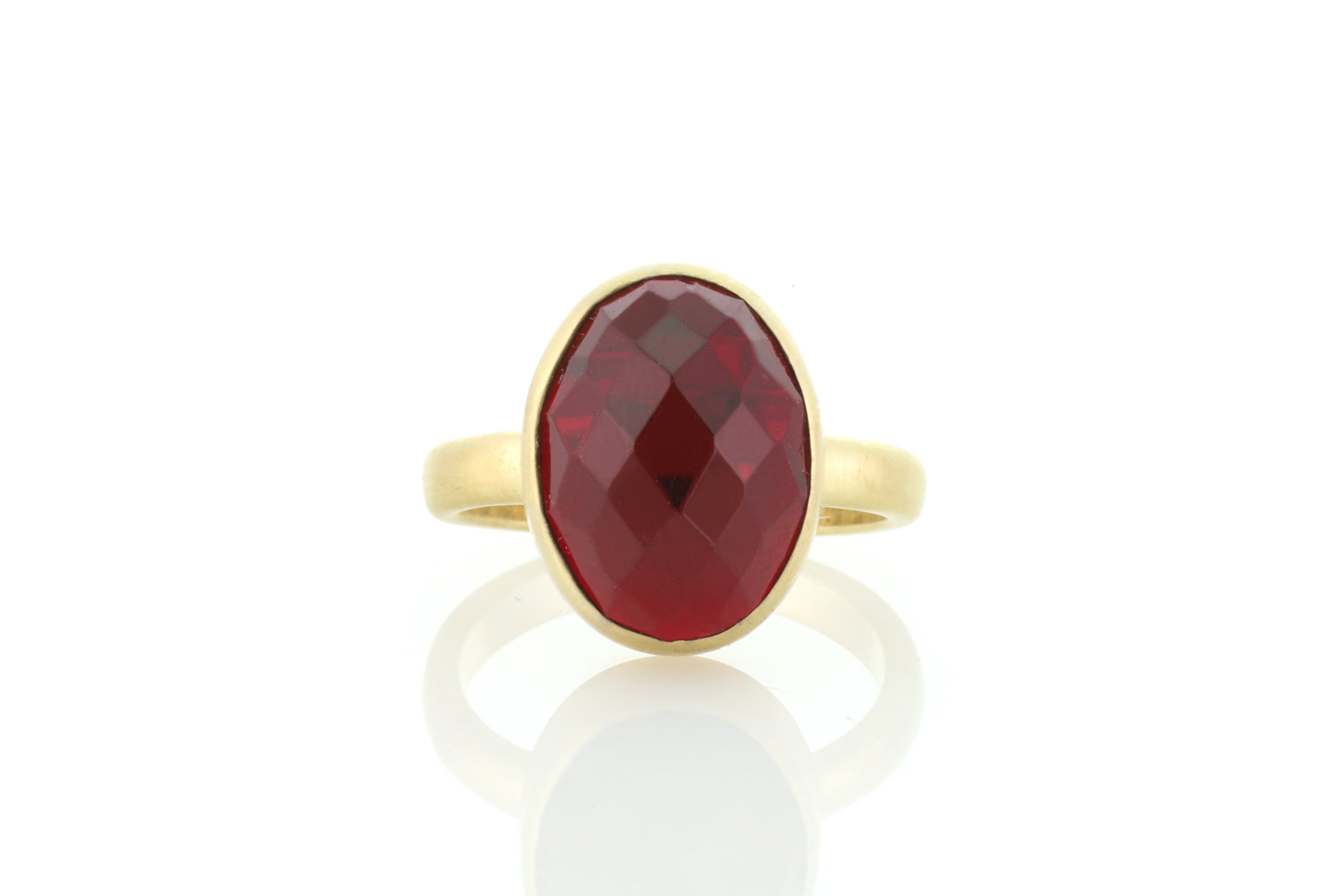 Oval Cut Garnet Gemstone Ring in Bezel Gold Setting Rings Anemone Limited