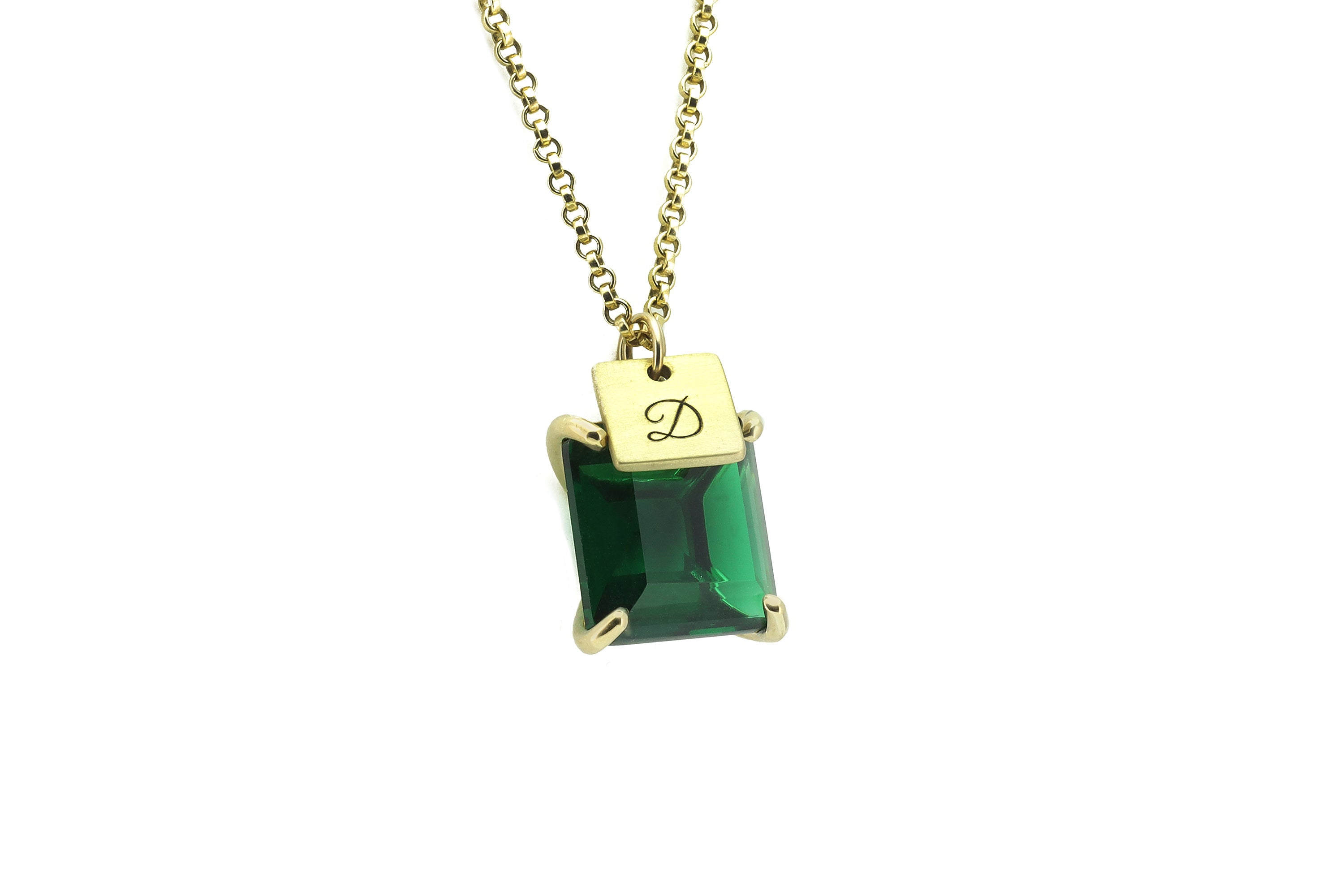 Square Cut Emerald Gemstone Pendant Necklace in Gold necklaces Anemone Jewelry
