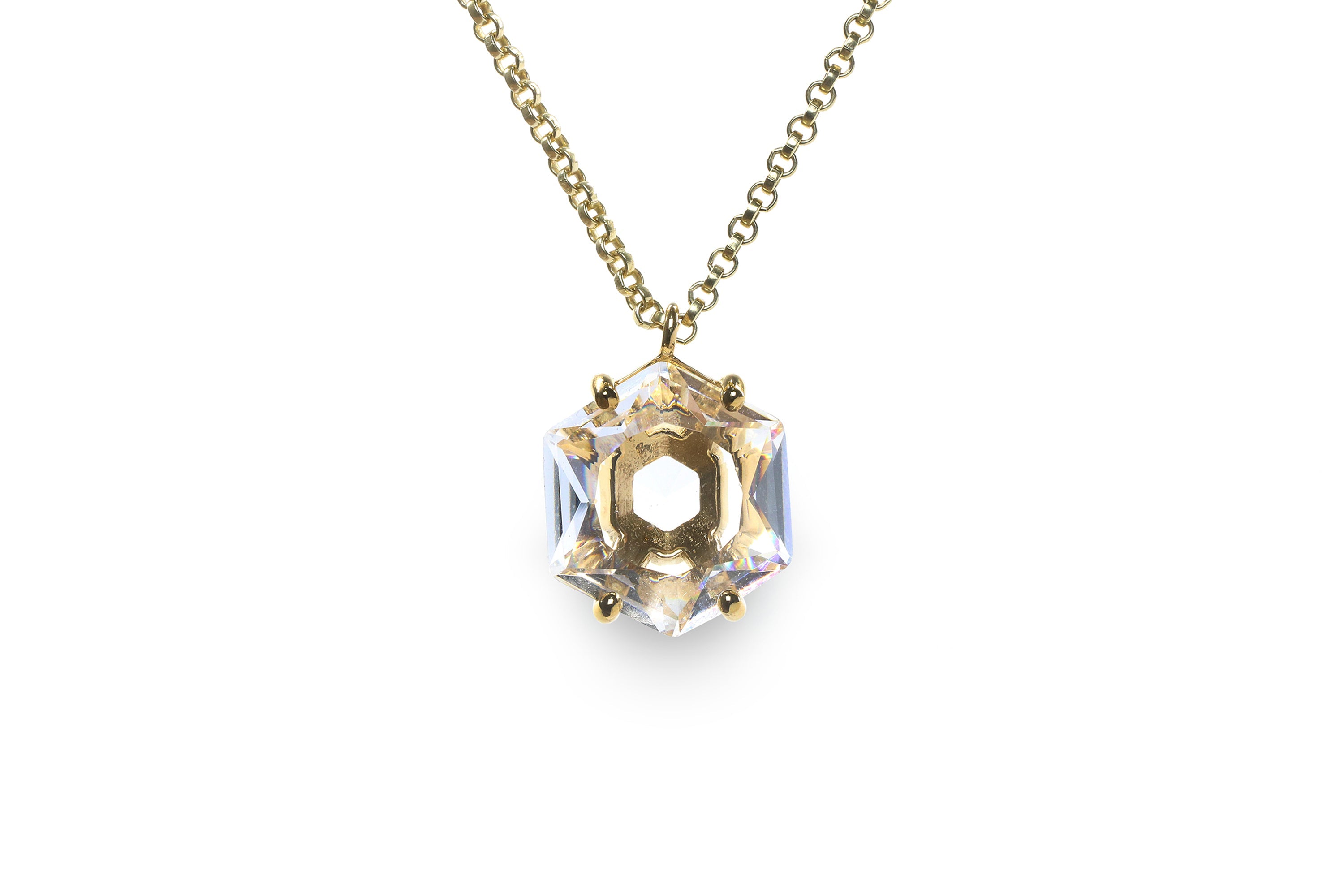Clear Quartz Hexagon Pendant Gold Necklace necklaces Anemone Jewelry