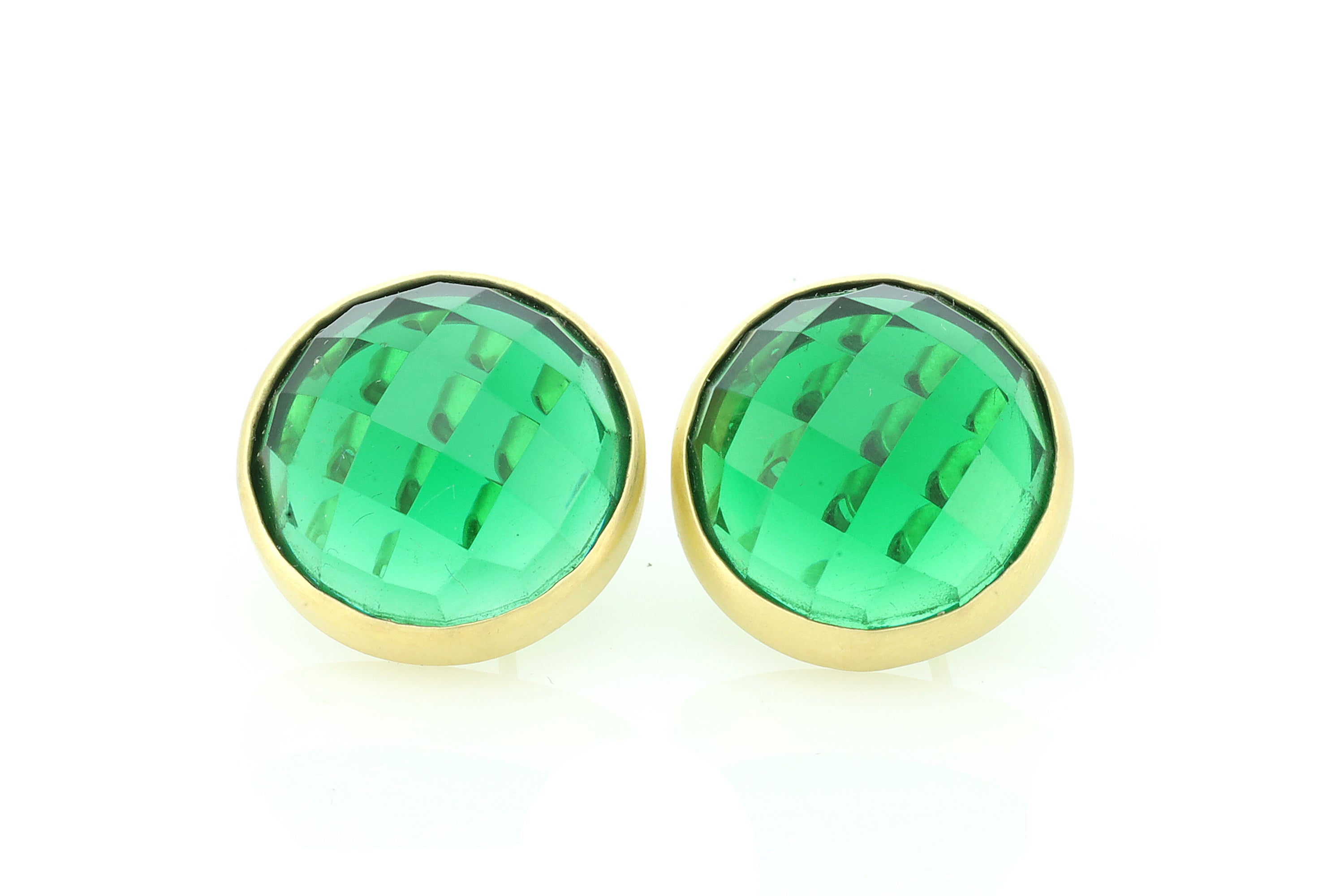 Big Round Bezel Set Emerald Gold Earrings Earrings Anemone Limited