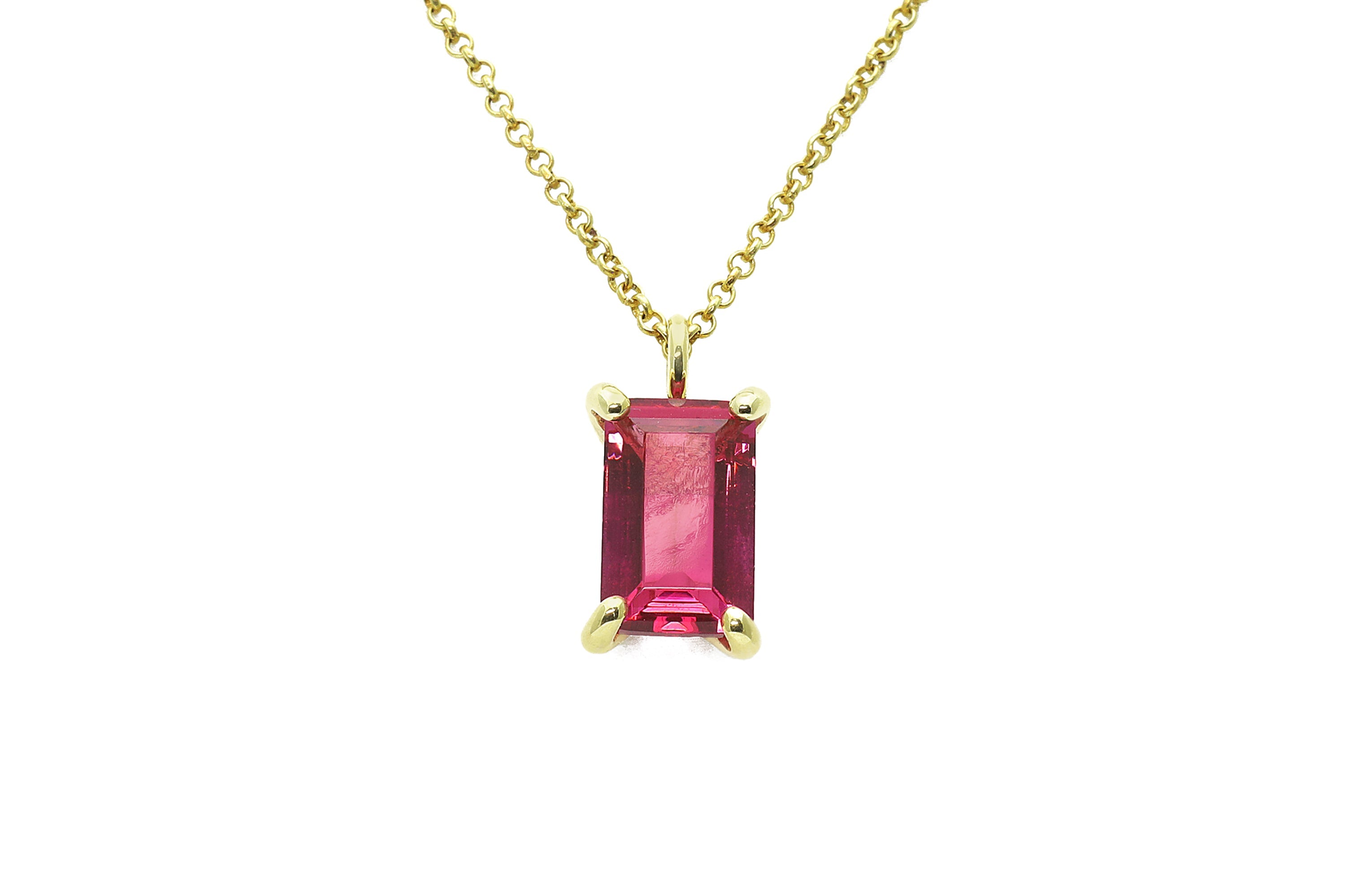 Pink Tourmaline Rectangle Pendant Gold Necklace necklaces Anemone Unique