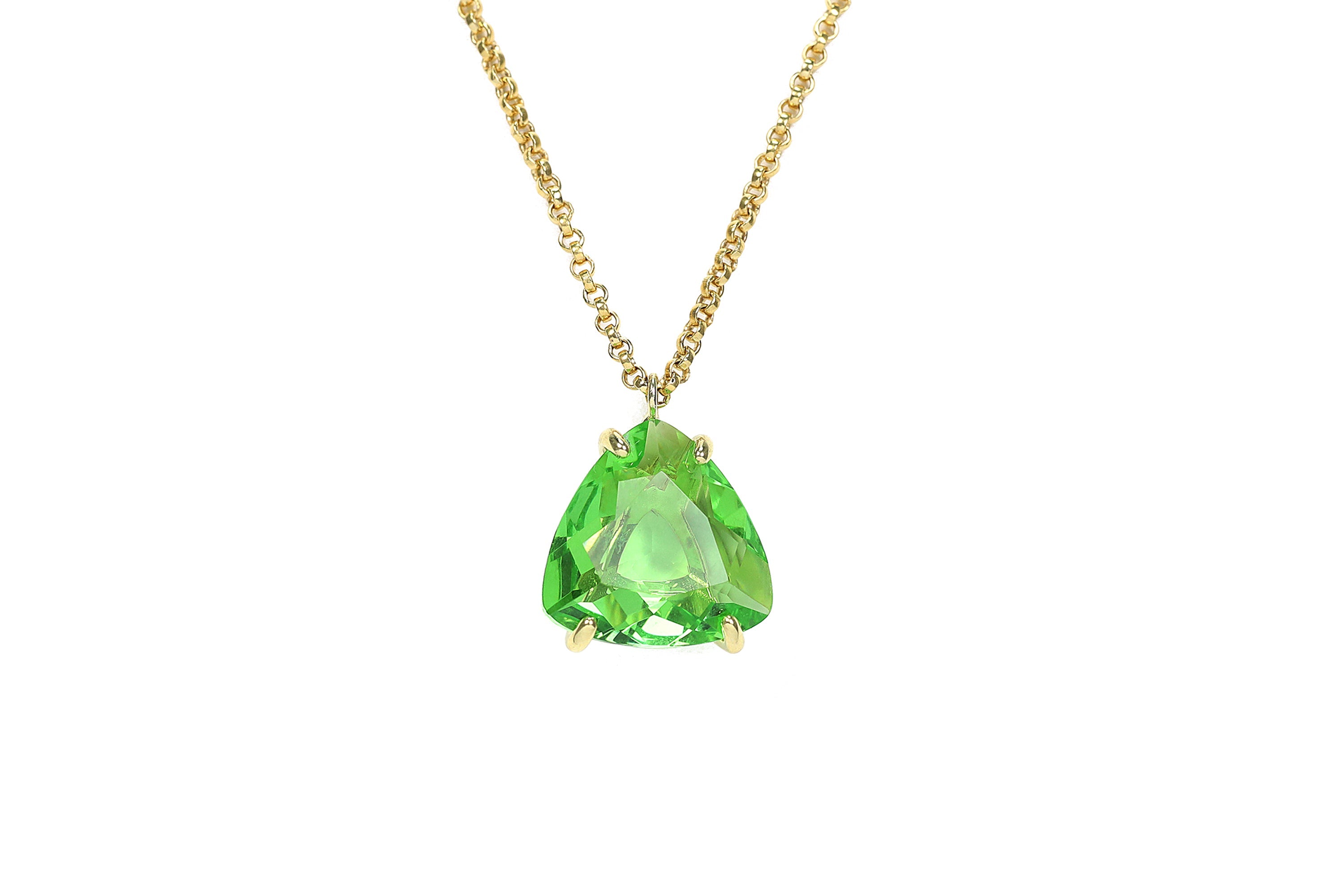 Large Green Tourmaline Trillion Gold Pendant Necklace necklaces Anemone Jewelry