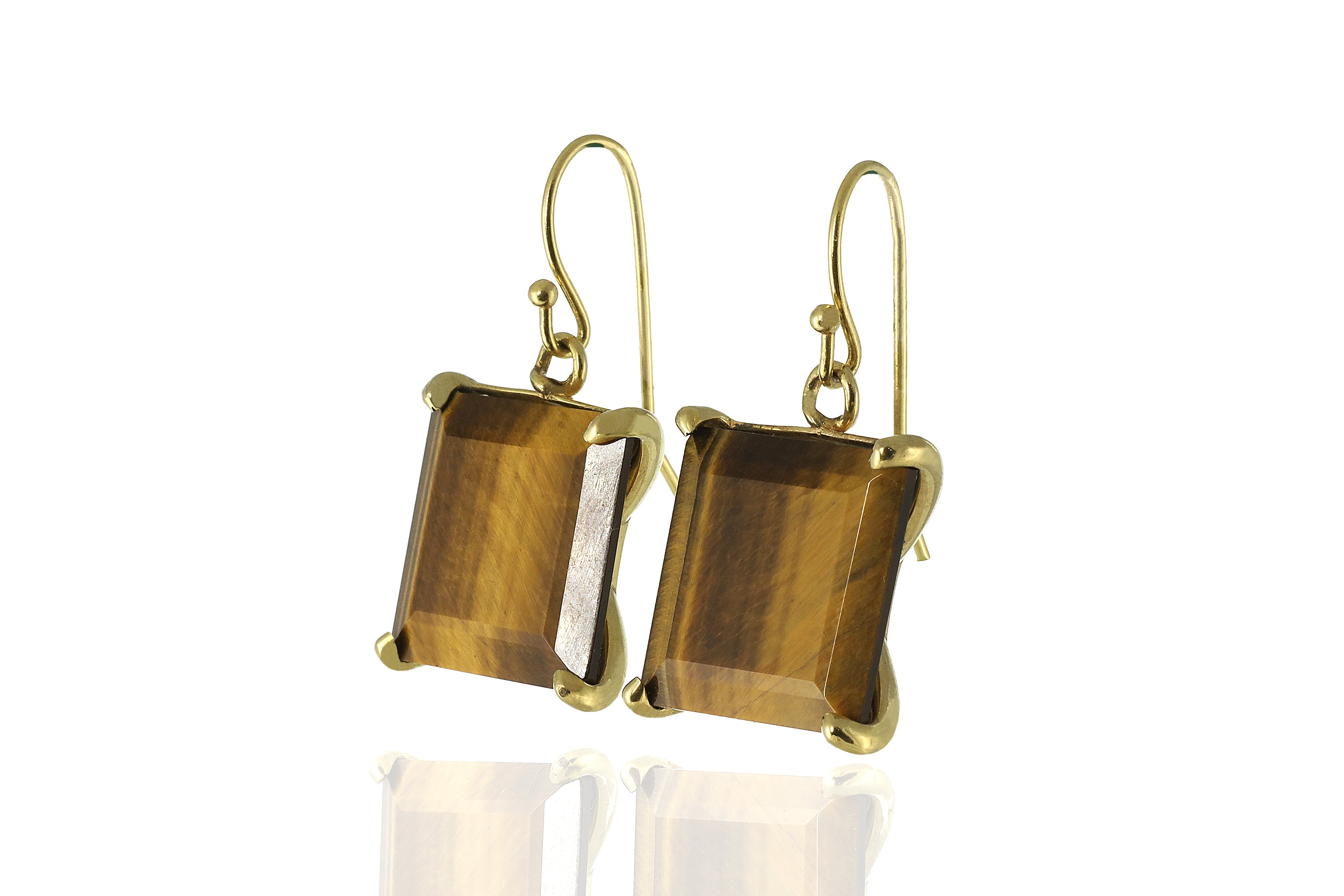 925 Silver Tiger Eye Square Princess Cut Earrings Earrings Anemone Jewelry