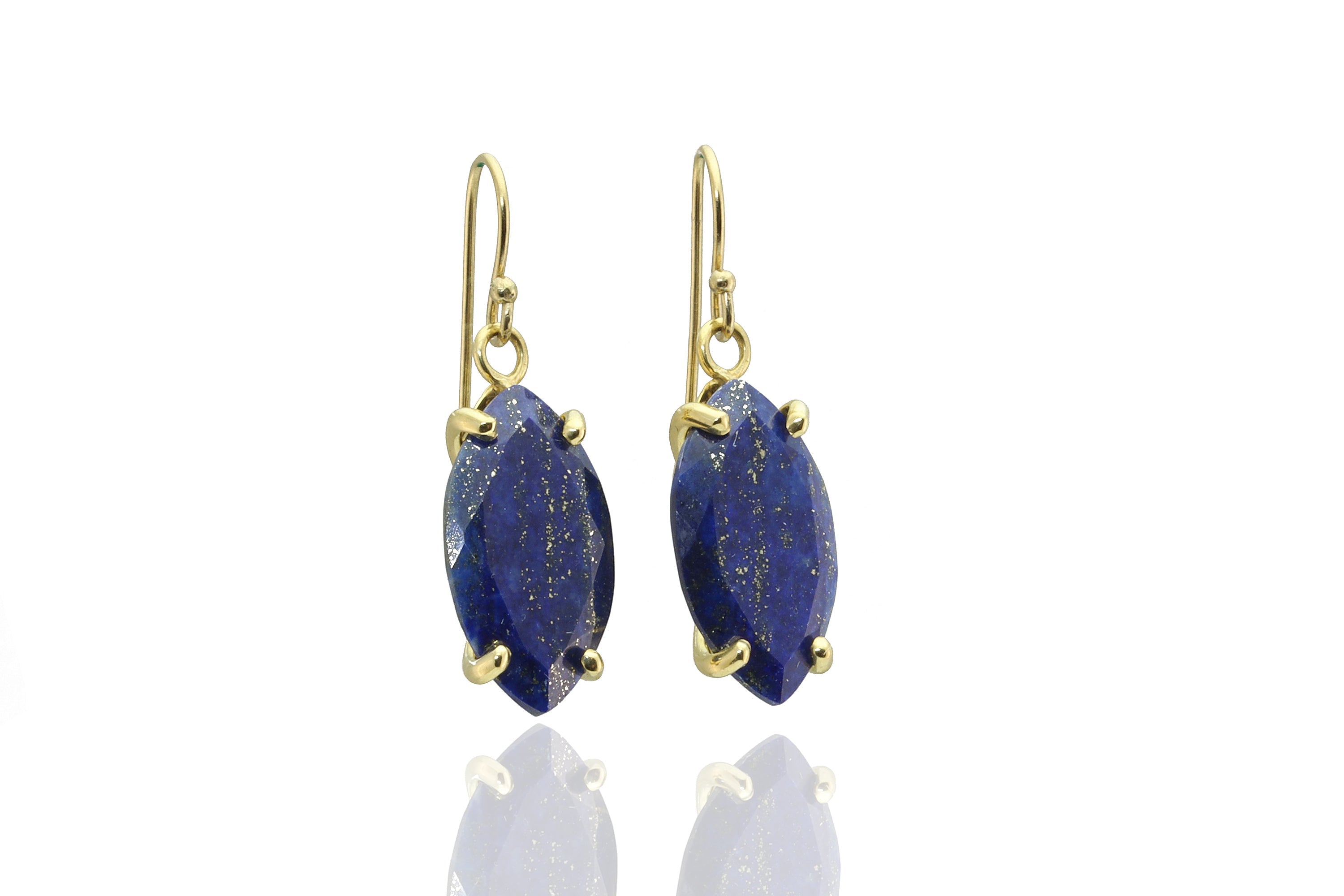 14k Gold Marquise Cut Lapis Lazuli Gemstone Earrings Earrings Anemone Jewelry