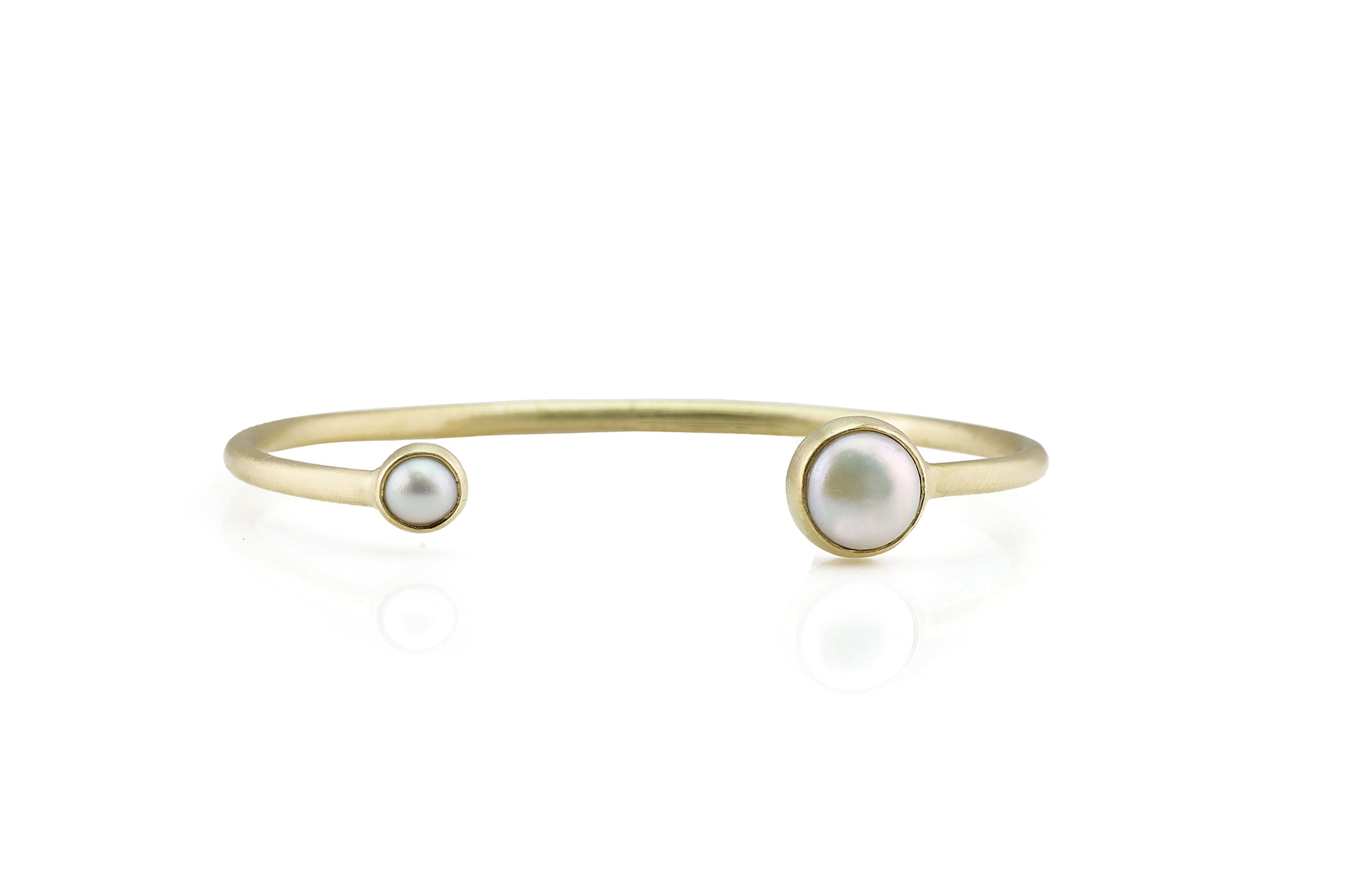 Open Cuff Gold Bracelet Bezel Set with 6mm & 10mm Pearl Bracelets Anemone Limited