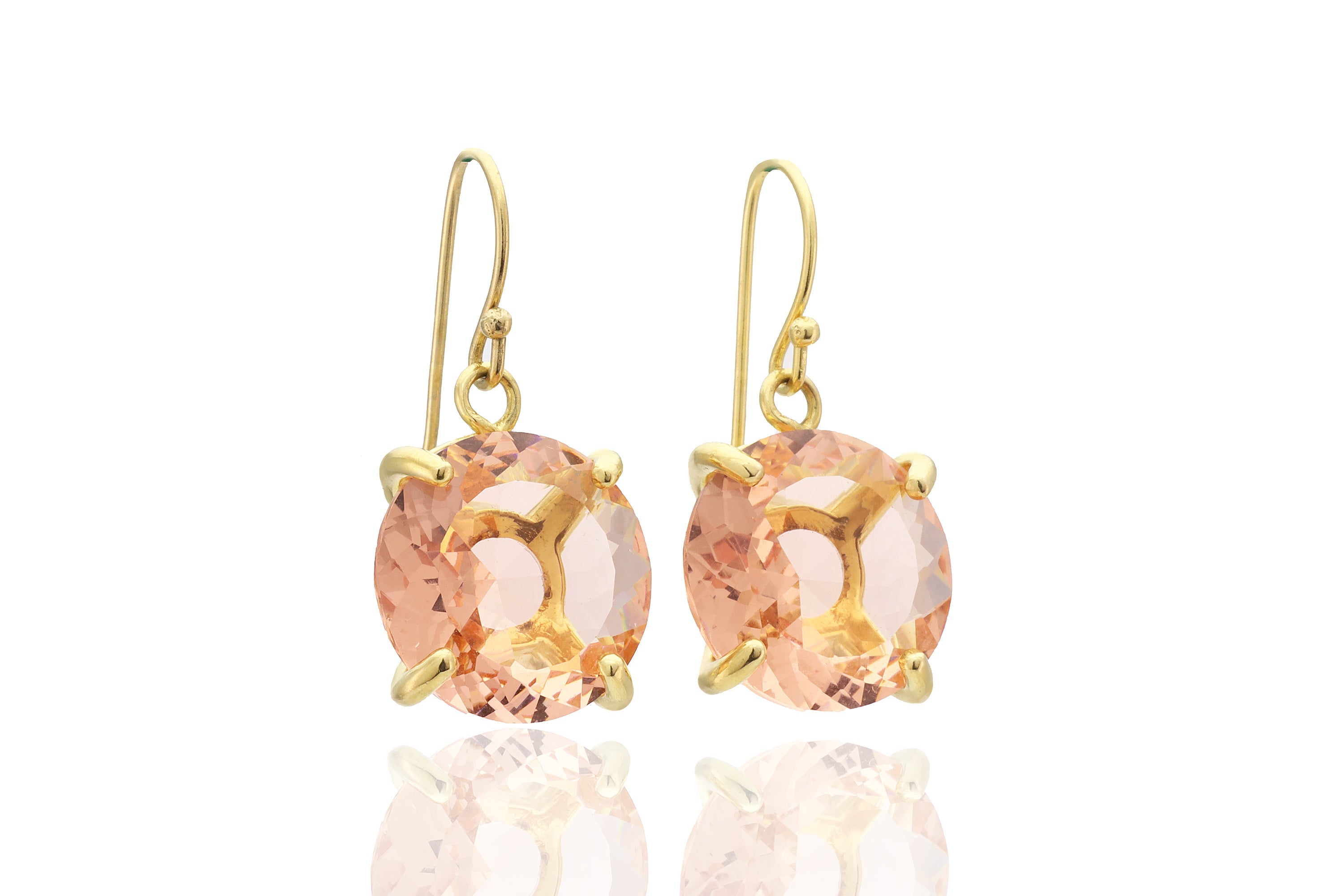 Round Cut Morganite Gemstone Earrings in Gold Earrings Anemone Jewelry