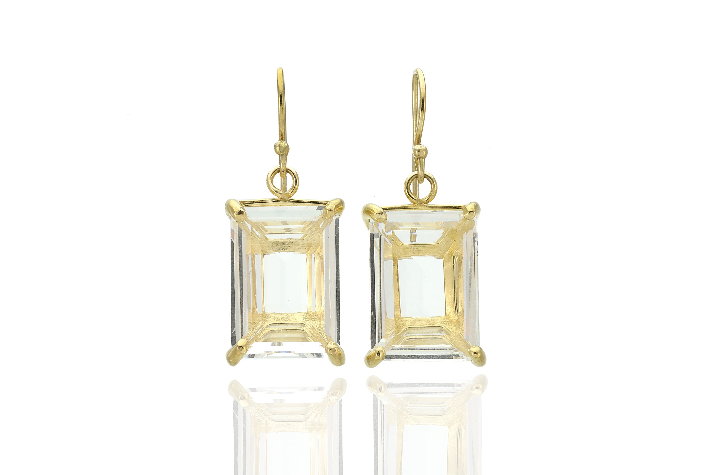 Natural Crystal Quartz Rectangle Gold Dangle Earrings Earrings Anemone Jewelry