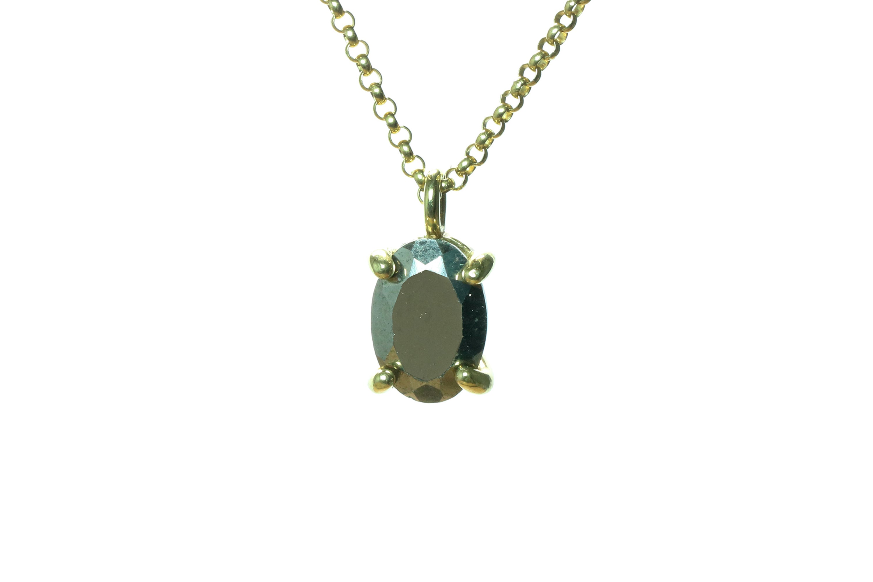 Vintage Oval Pyrite Crystal Gold Necklace necklaces Anemone Unique