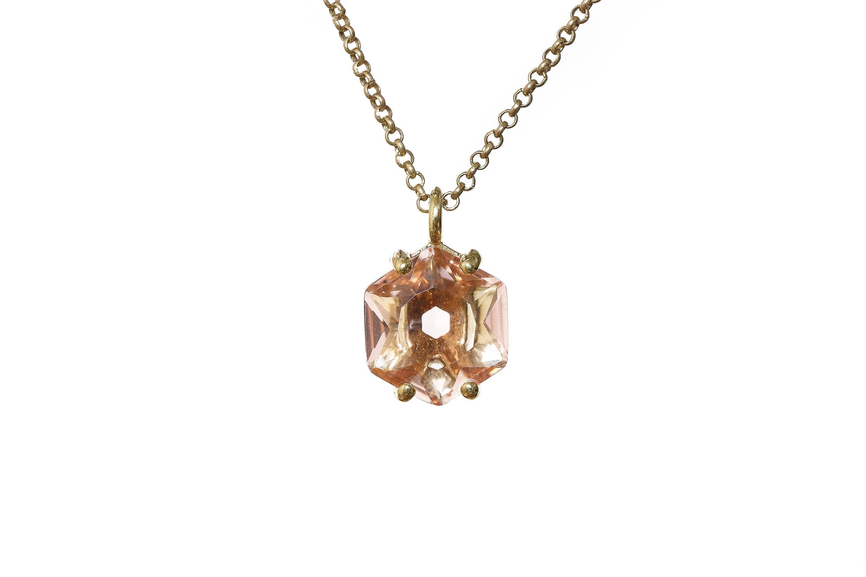 Amazing Hexagon Morganite Gold Necklace necklaces Anemone Unique
