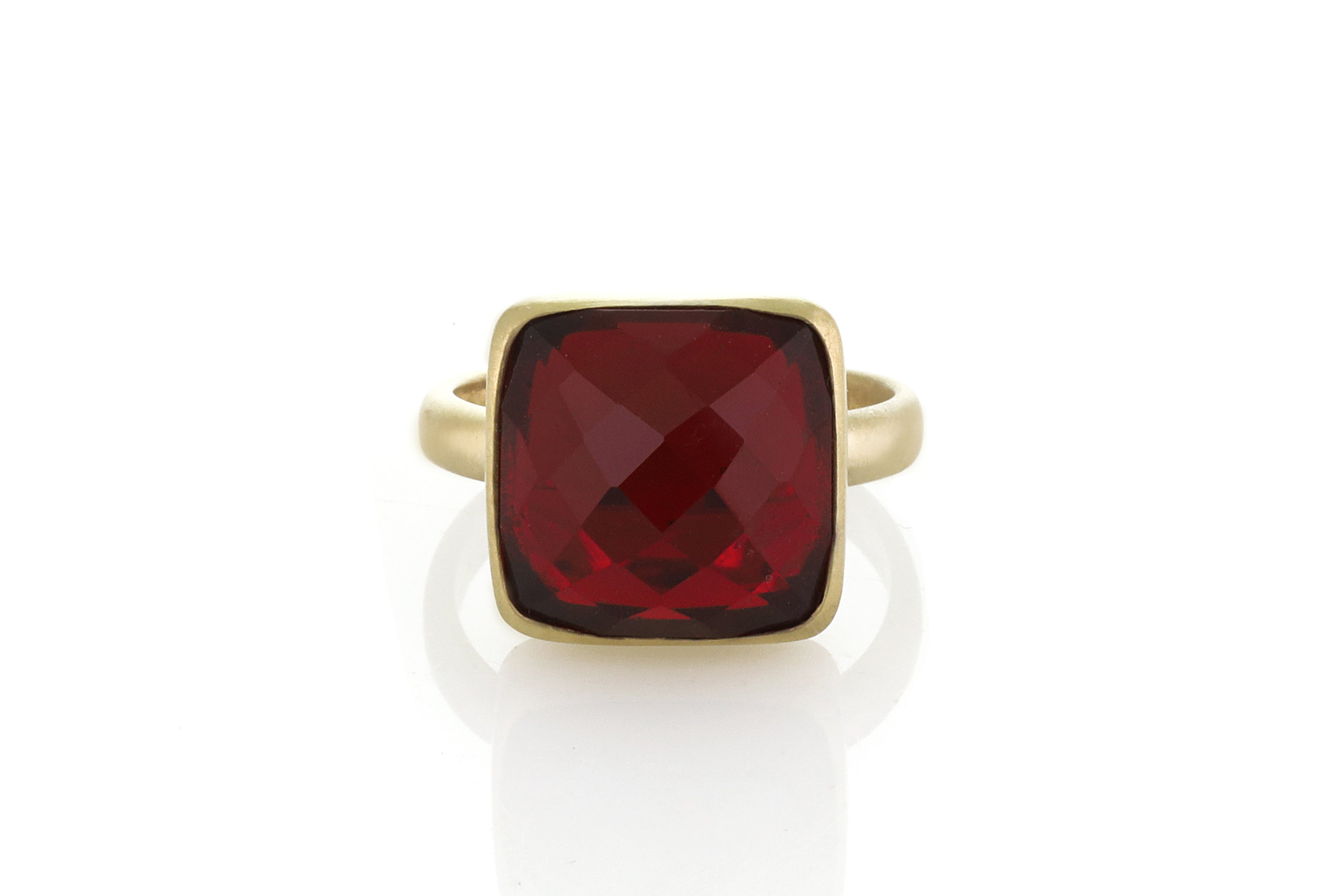 Square Faceted Garnet Bezel Set Gold Ring Rings Anemone Limited
