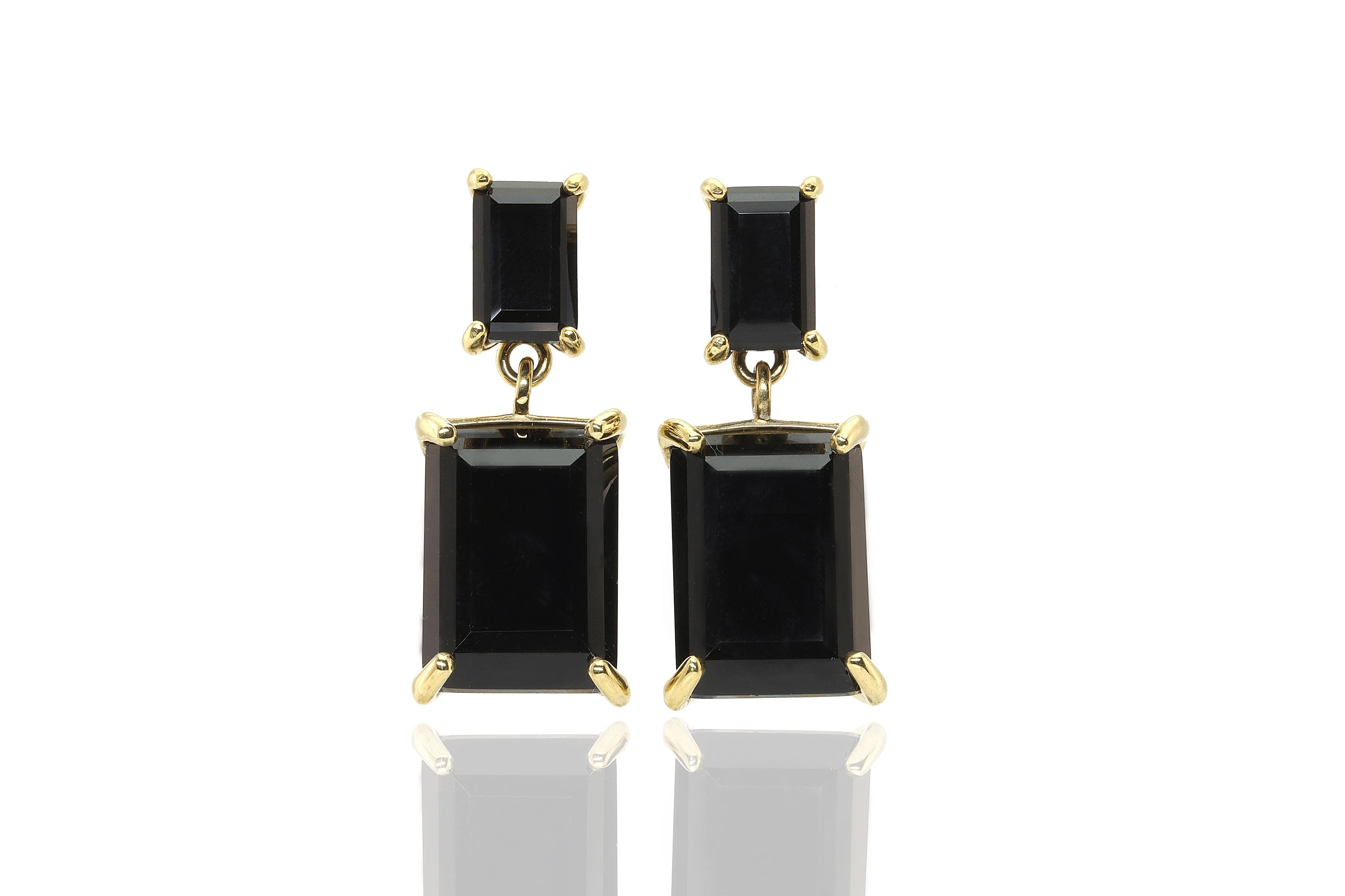 Dangle Rectangle Black Onyx Earrings in Gold Earrings Anemone Jewelry