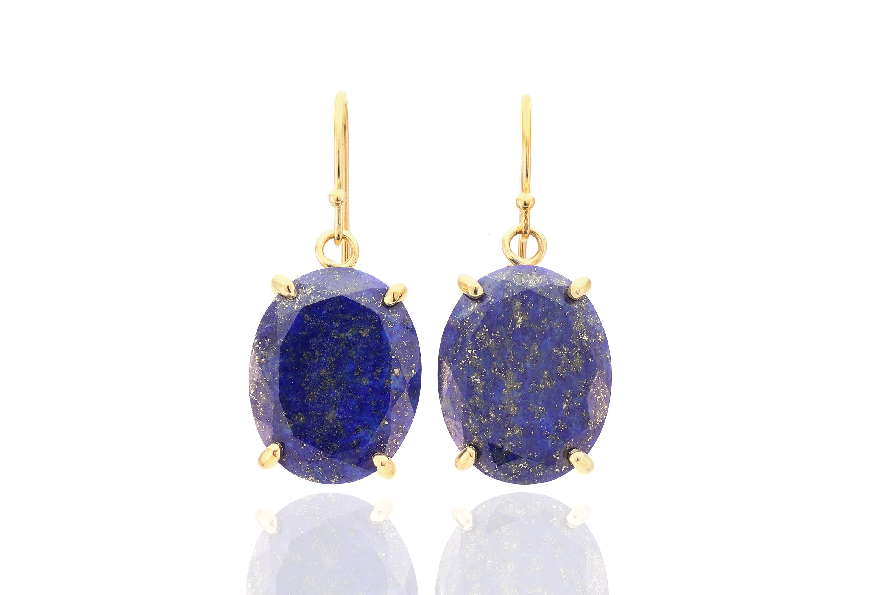 Classic Oval Cut Lapis Lazuli Gold Dangle Earrings Earrings Anemone Jewelry