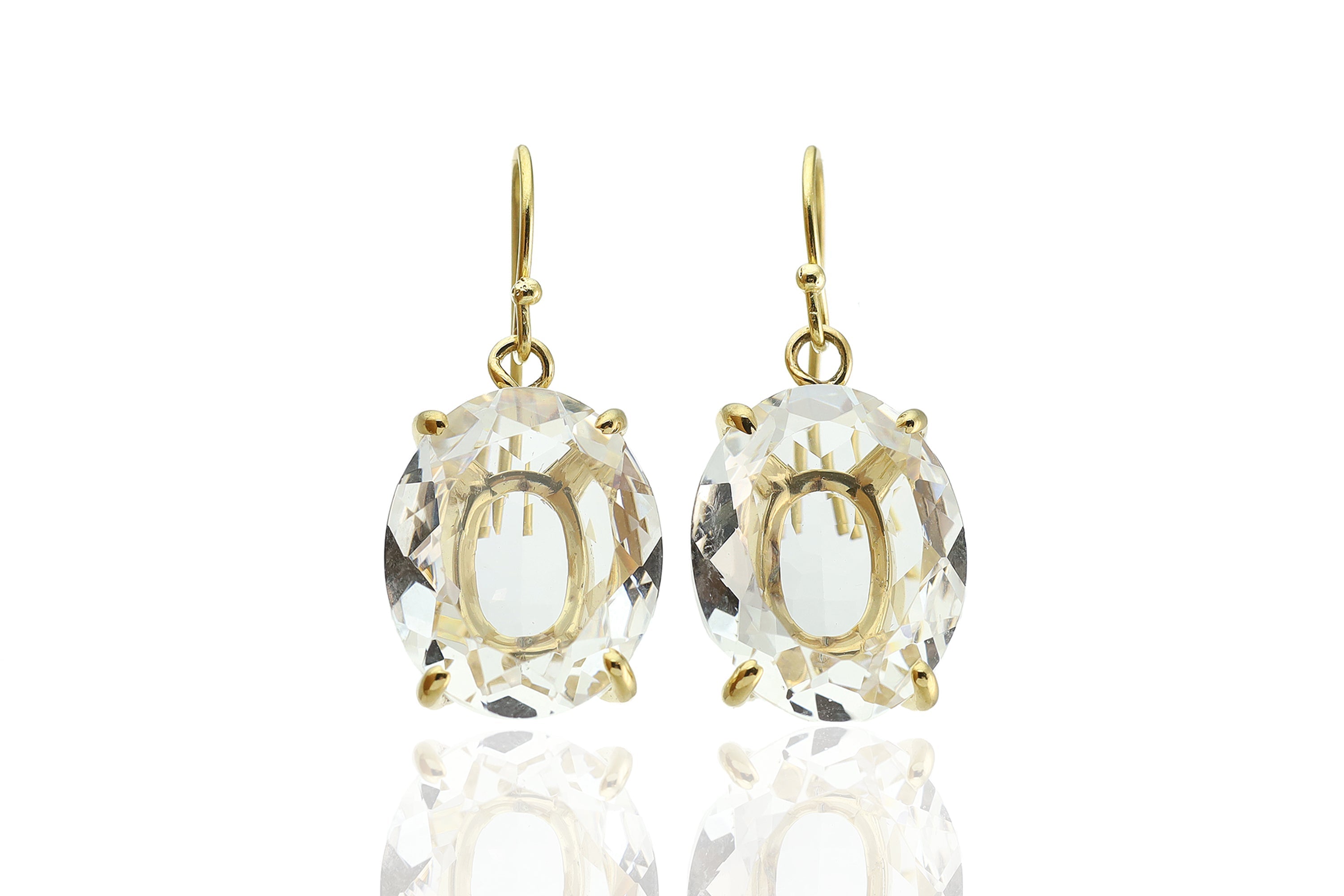 Oval Crystal Quartz Gold Dangle Earrings Earrings Anemone Jewelry