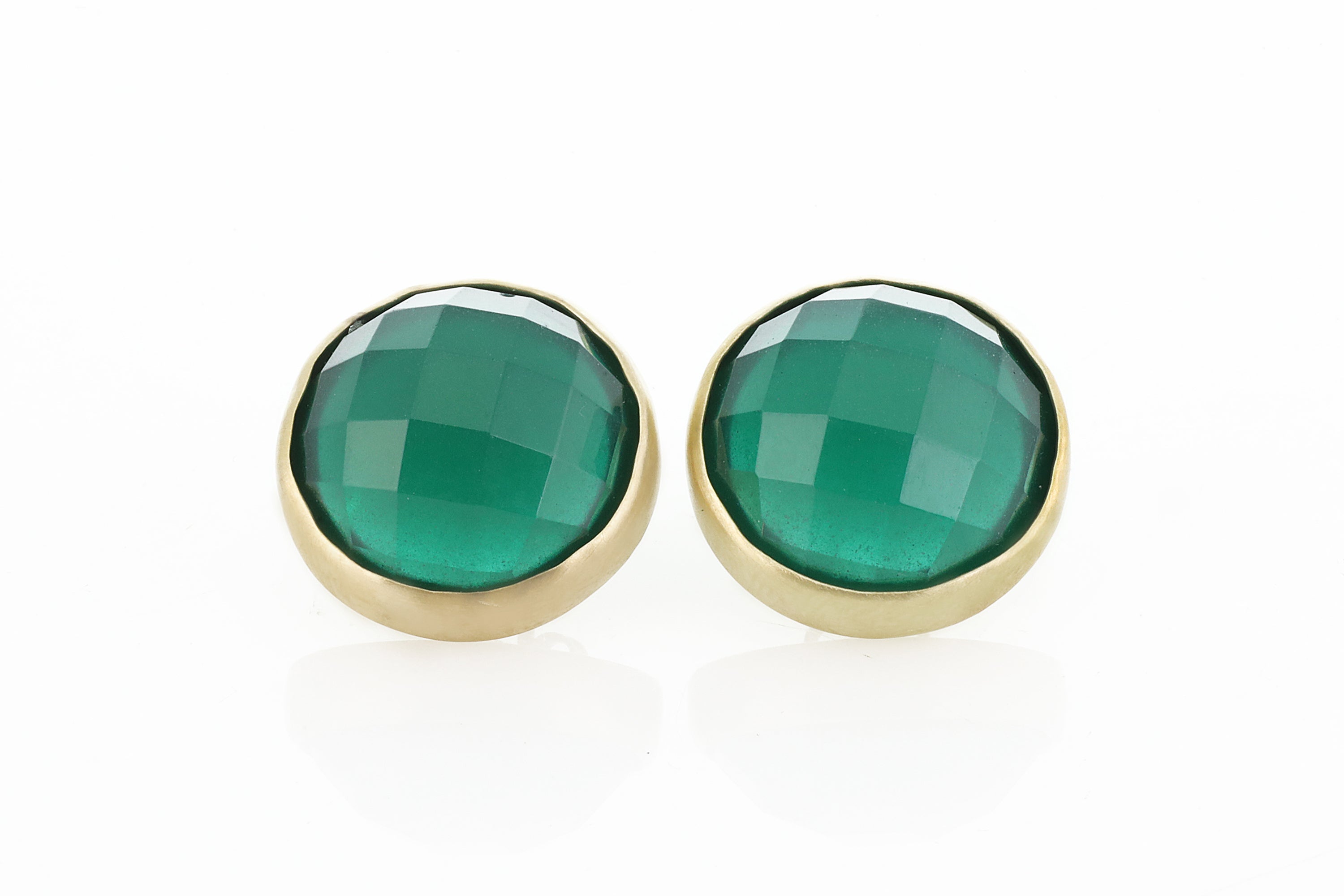 Vibrant 14k Gold Stud Green Onyx Bezel Set Earrings Earrings Anemone Limited
