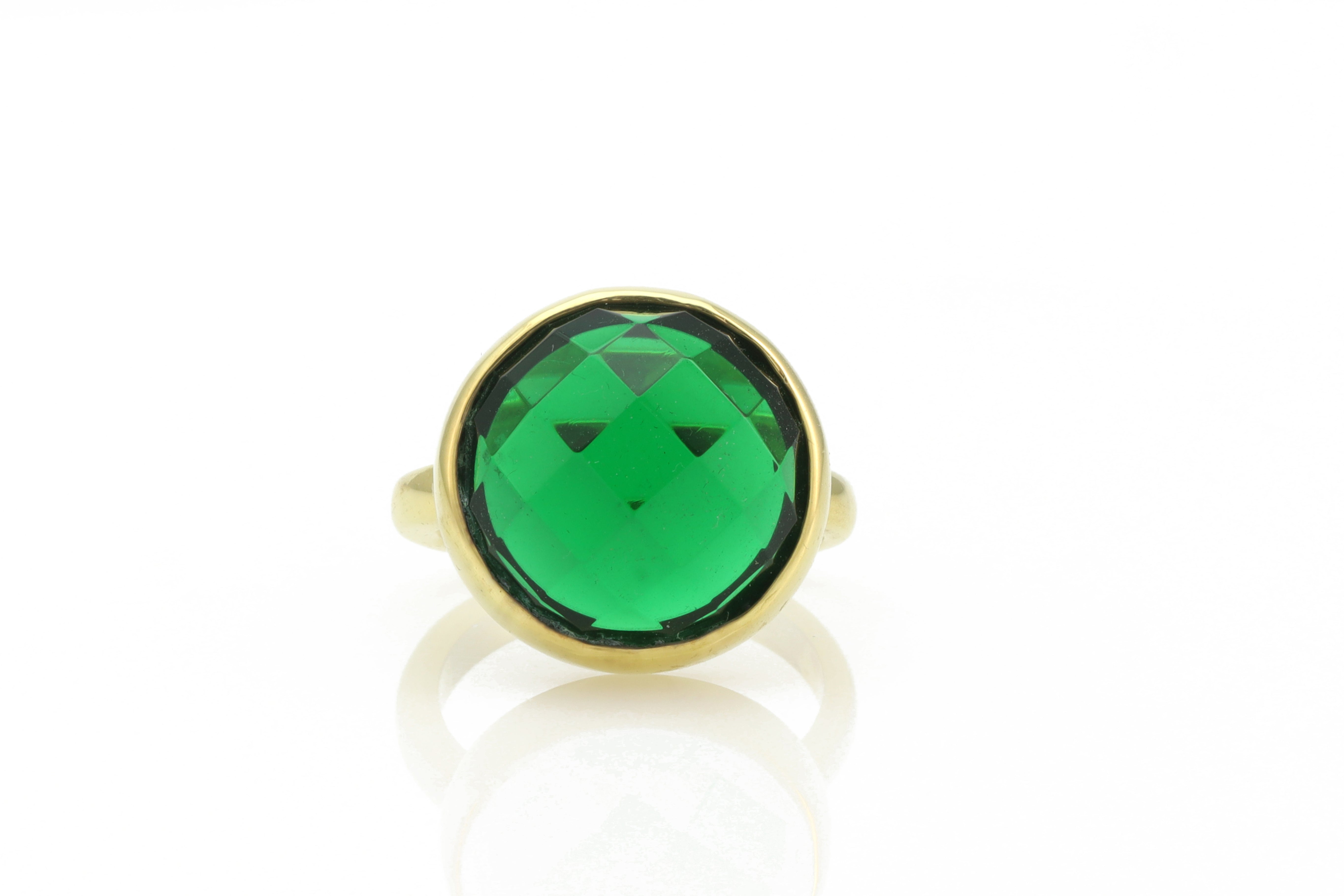 Big Statement Emerald Gemstone Gold Bezel Set Ring Rings Anemone Limited
